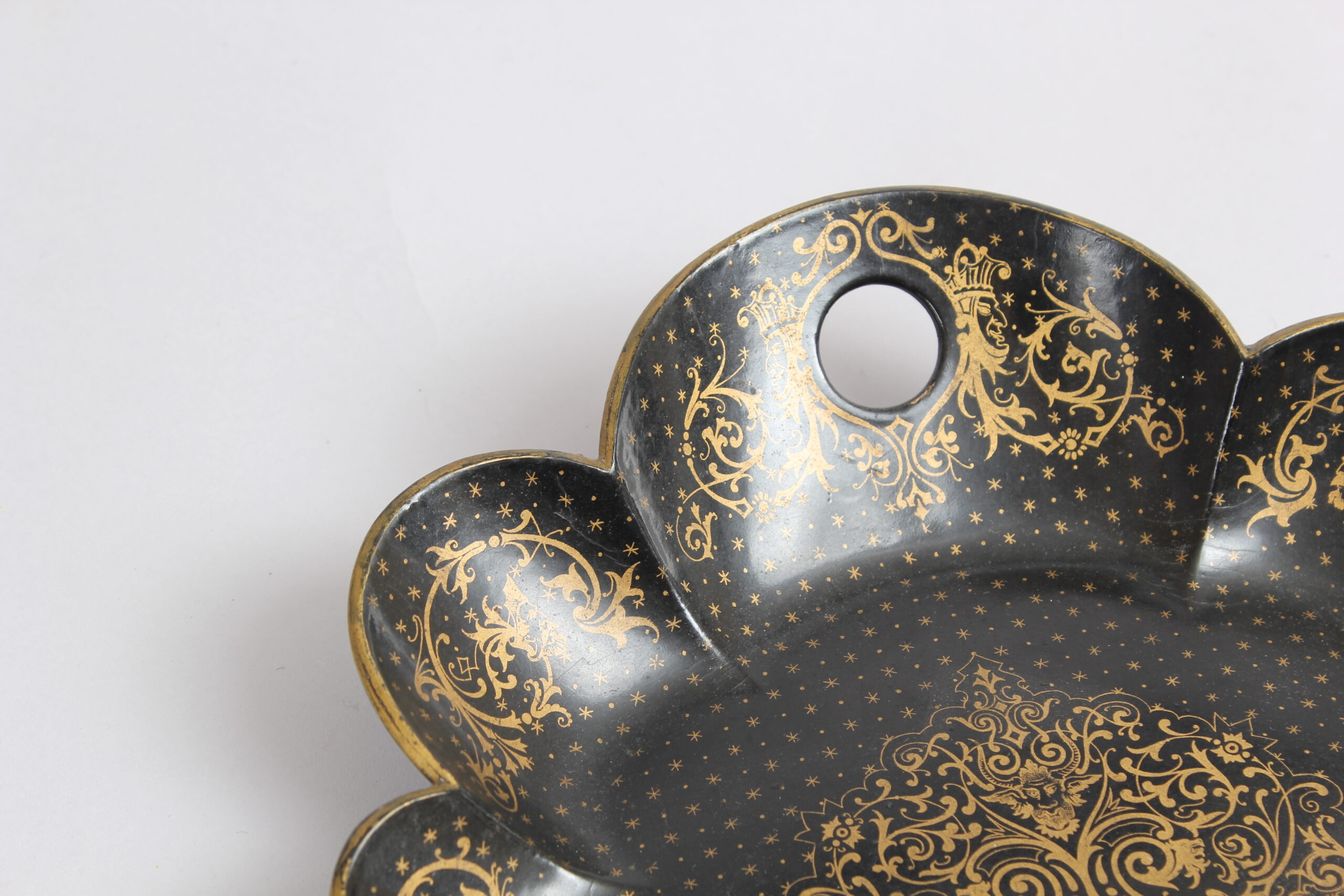 Victorian black and gilt papier-mache crumb-tray