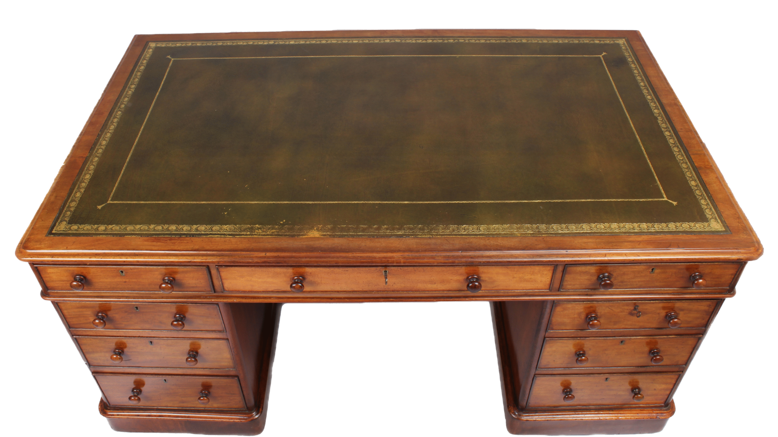 A William IV mahogany three part free standing pedestal desk
