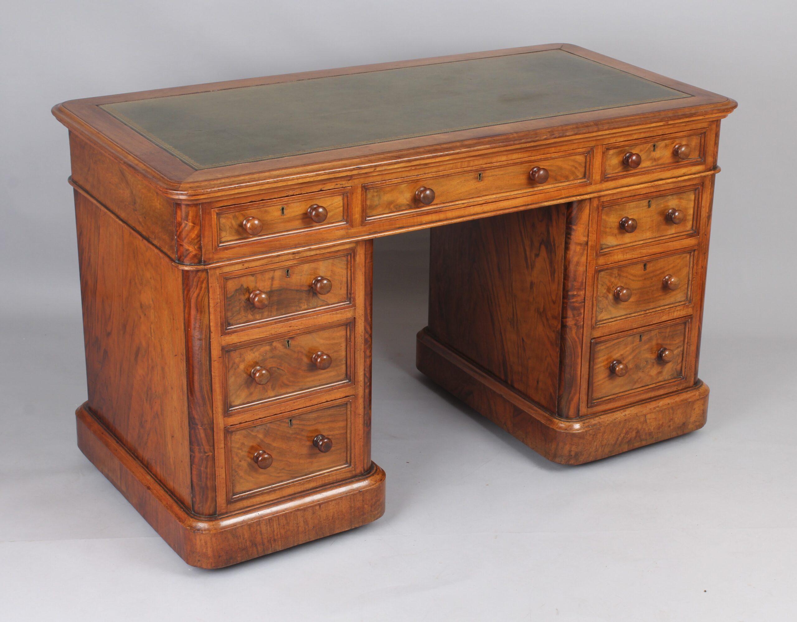 Three part free standing desk free in figured walnut