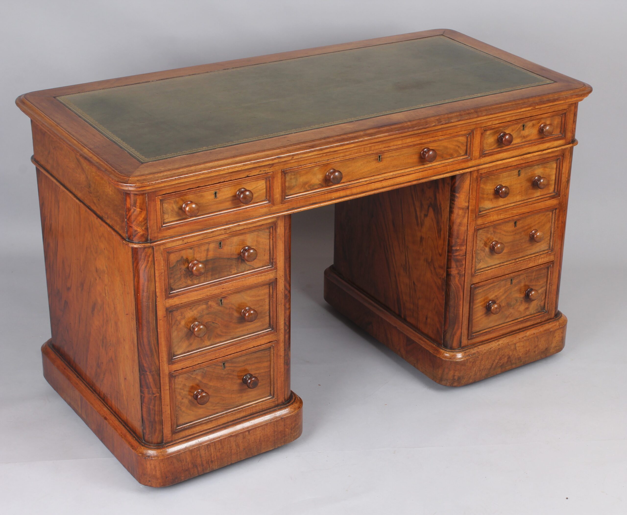 Three part free standing desk free in figured walnut
