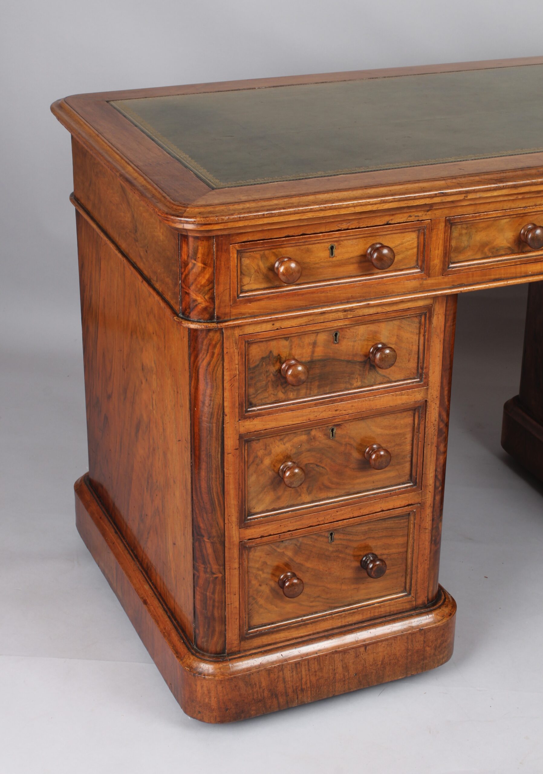 Three part free standing desk free in figured walnut