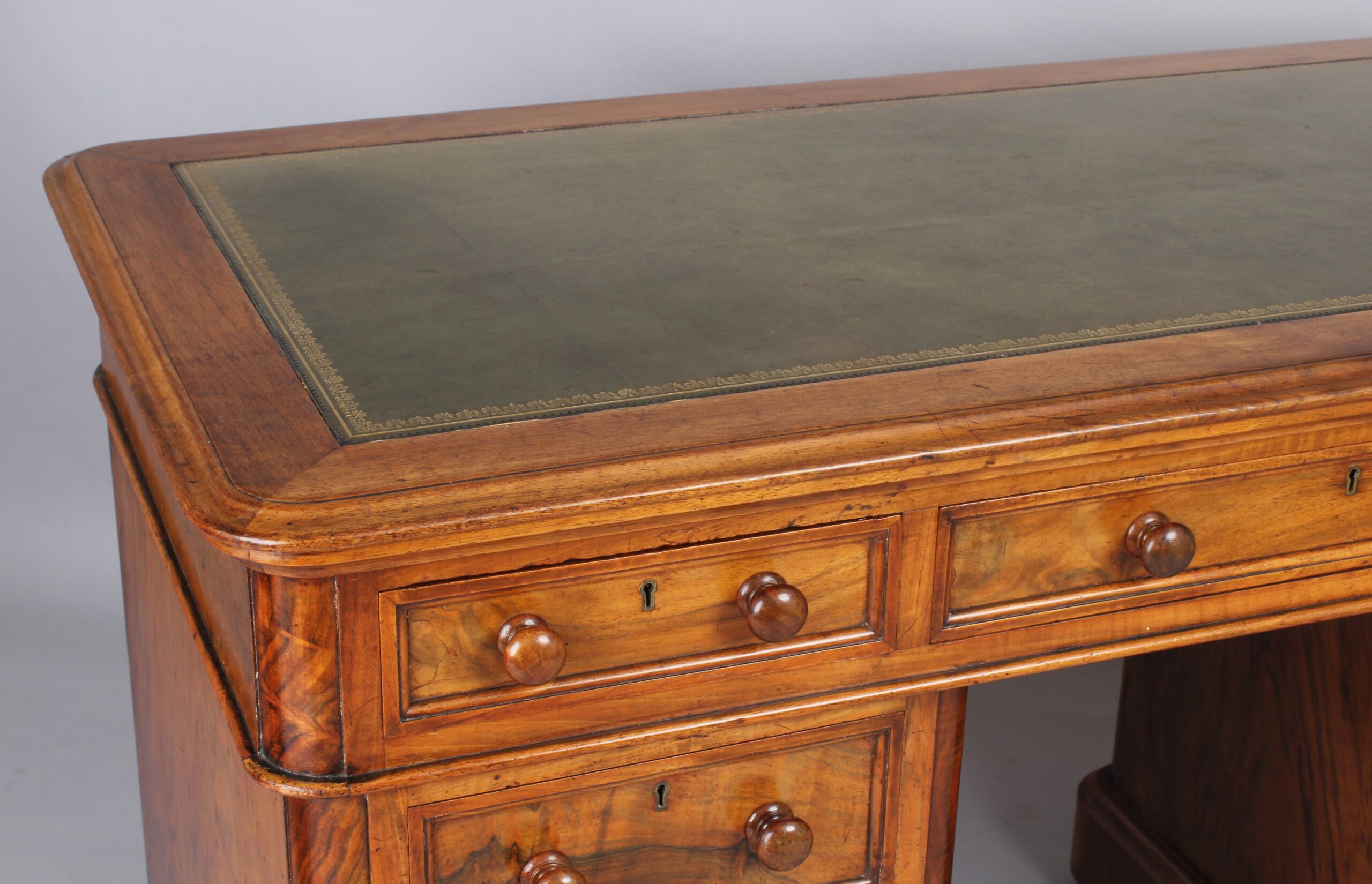 Three part free standing desk free in figured walnut
