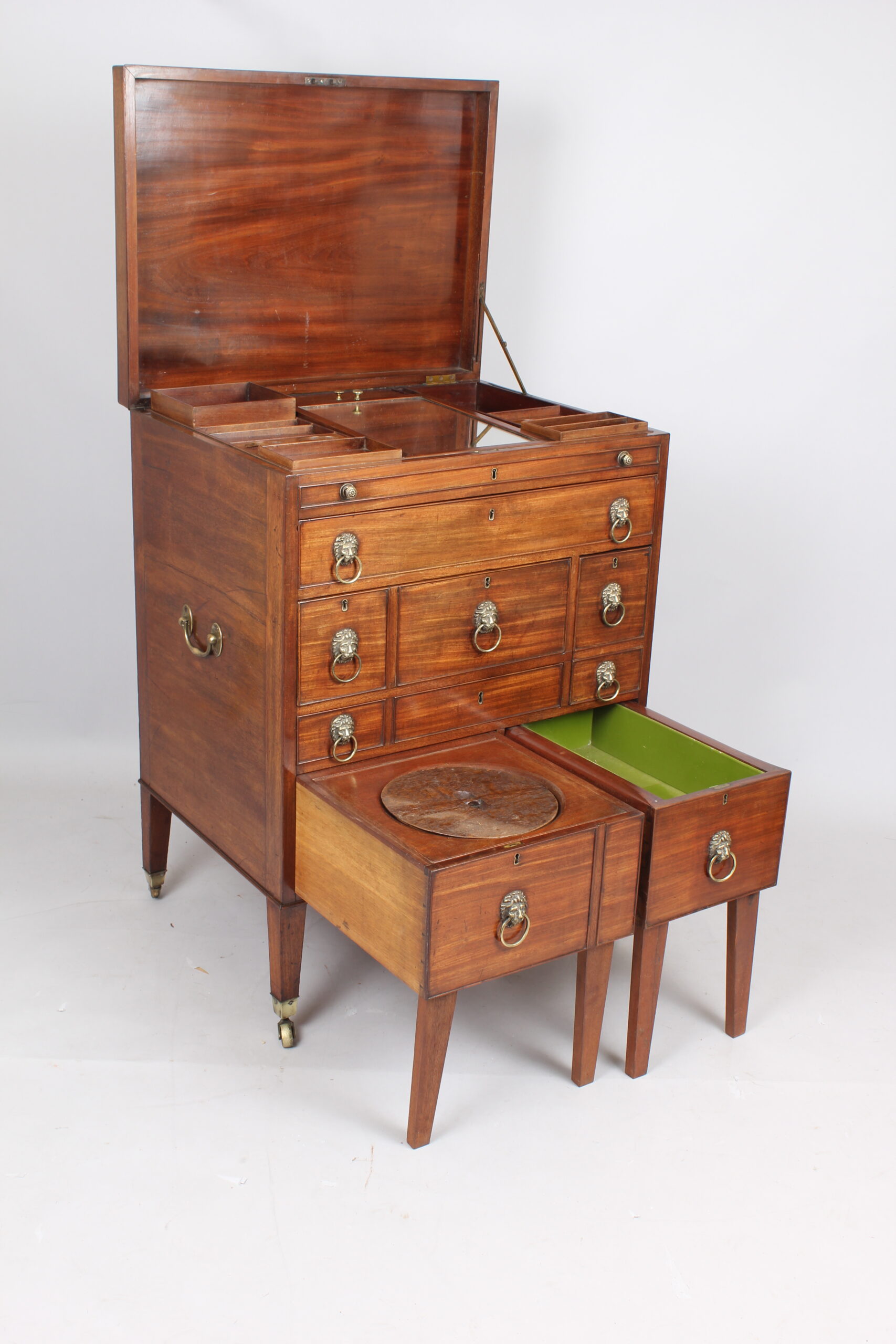 George III period mahogany campaign or travelling dressing chest