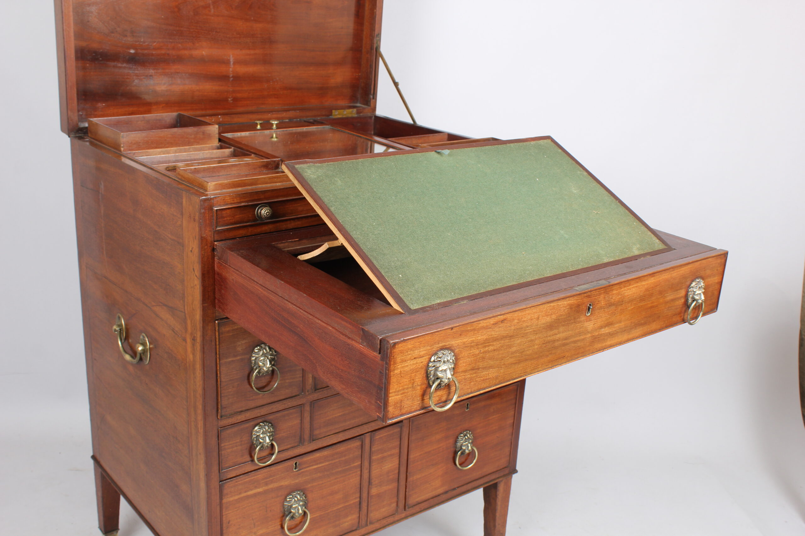 George III period mahogany campaign or travelling dressing chest