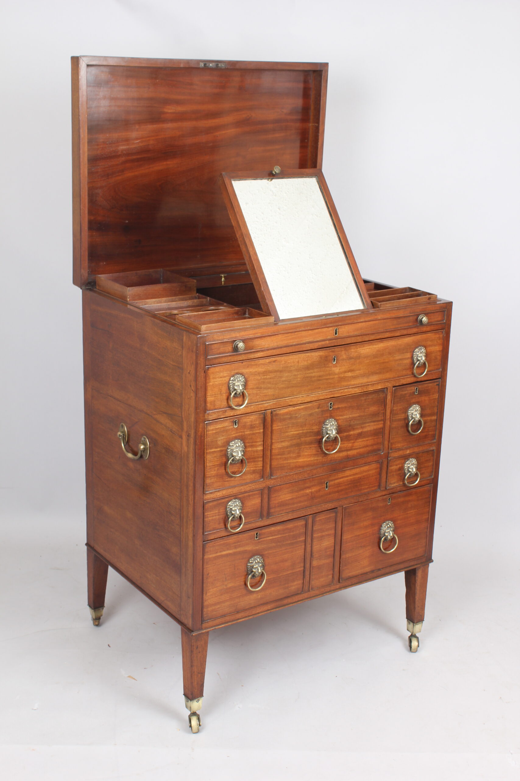 George III period mahogany campaign or travelling dressing chest