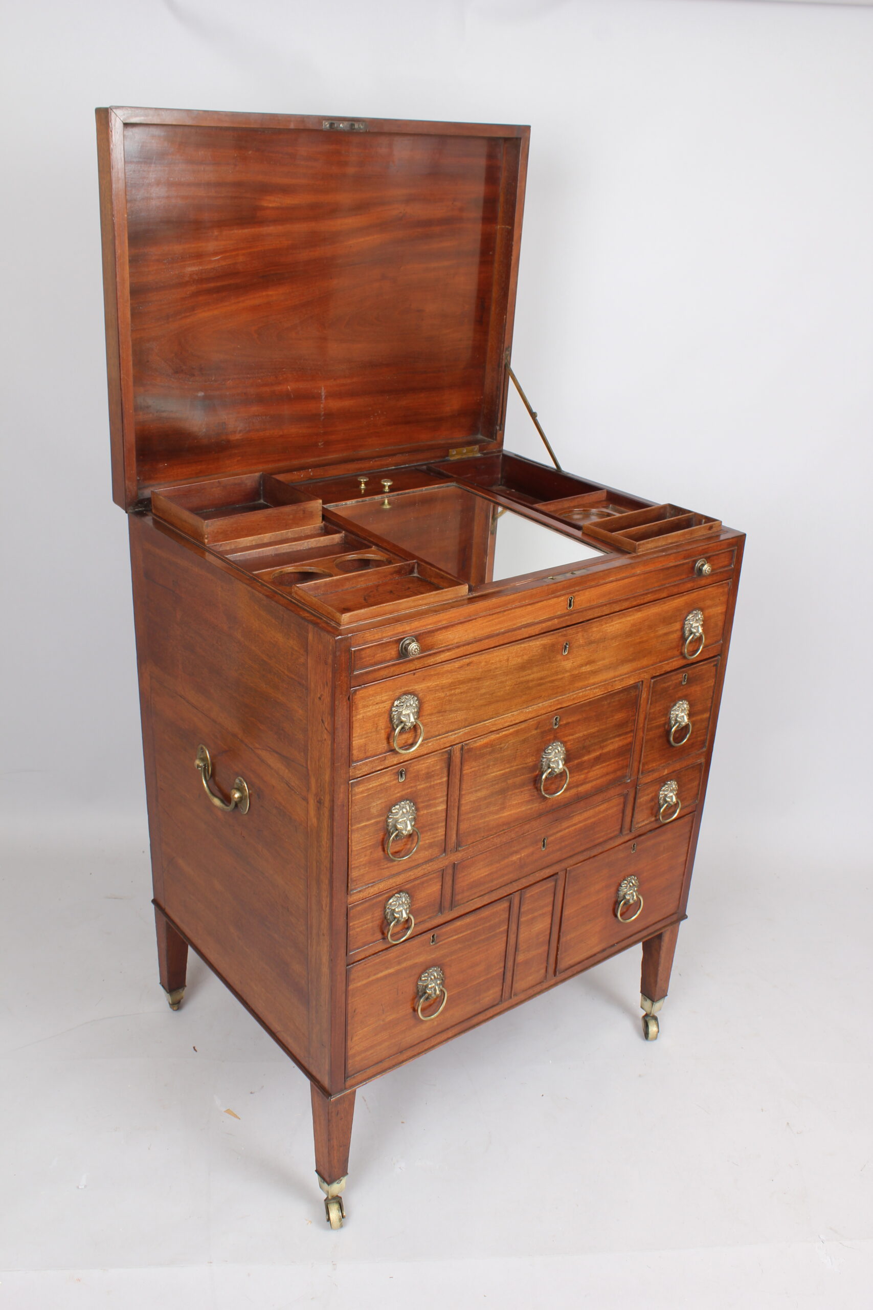 George III period mahogany campaign or travelling dressing chest