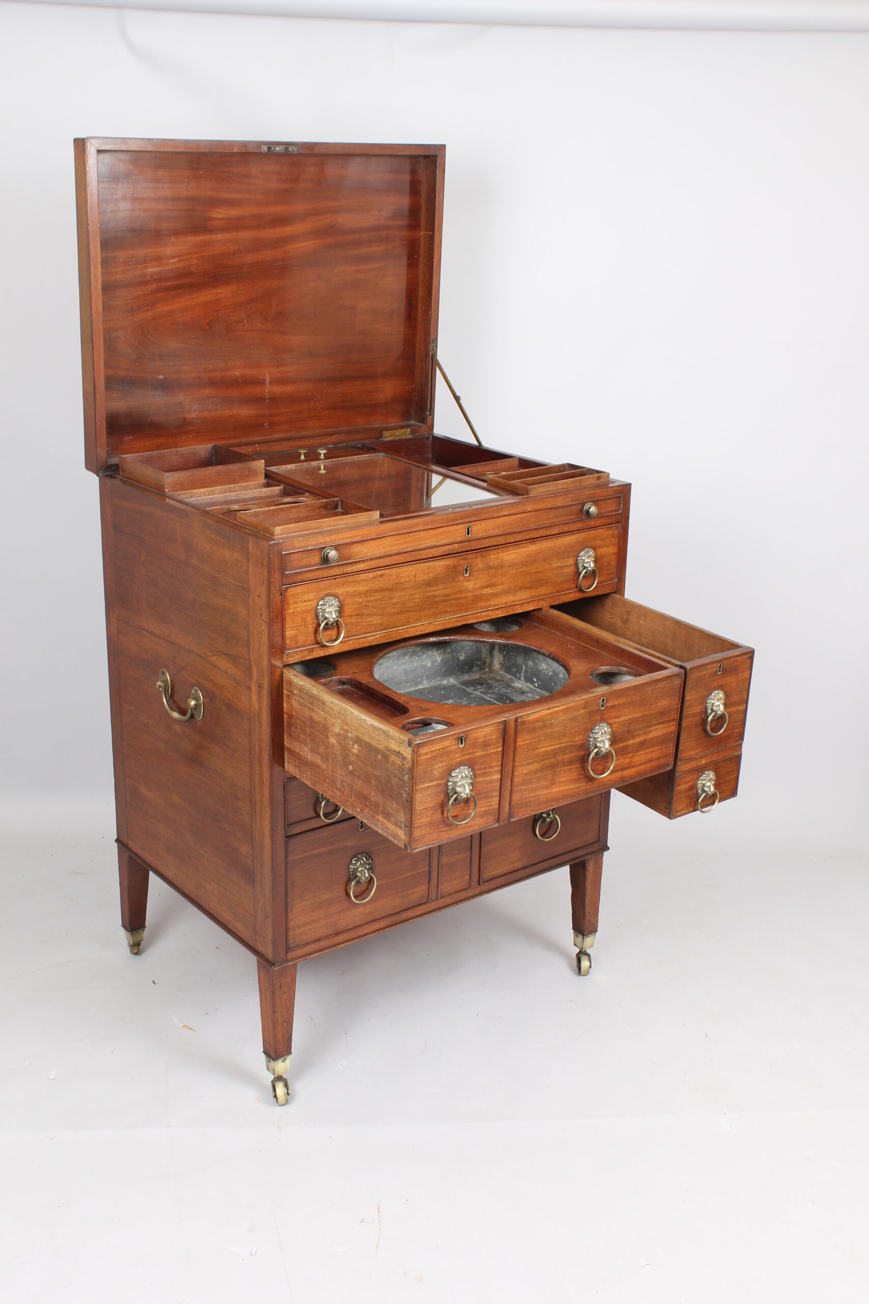 George III period mahogany campaign or travelling dressing chest