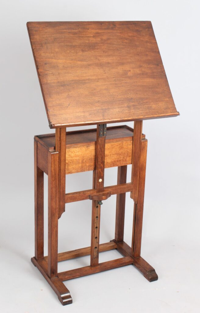 A late 19th century English oak artist’s easel by C Roberson & Co