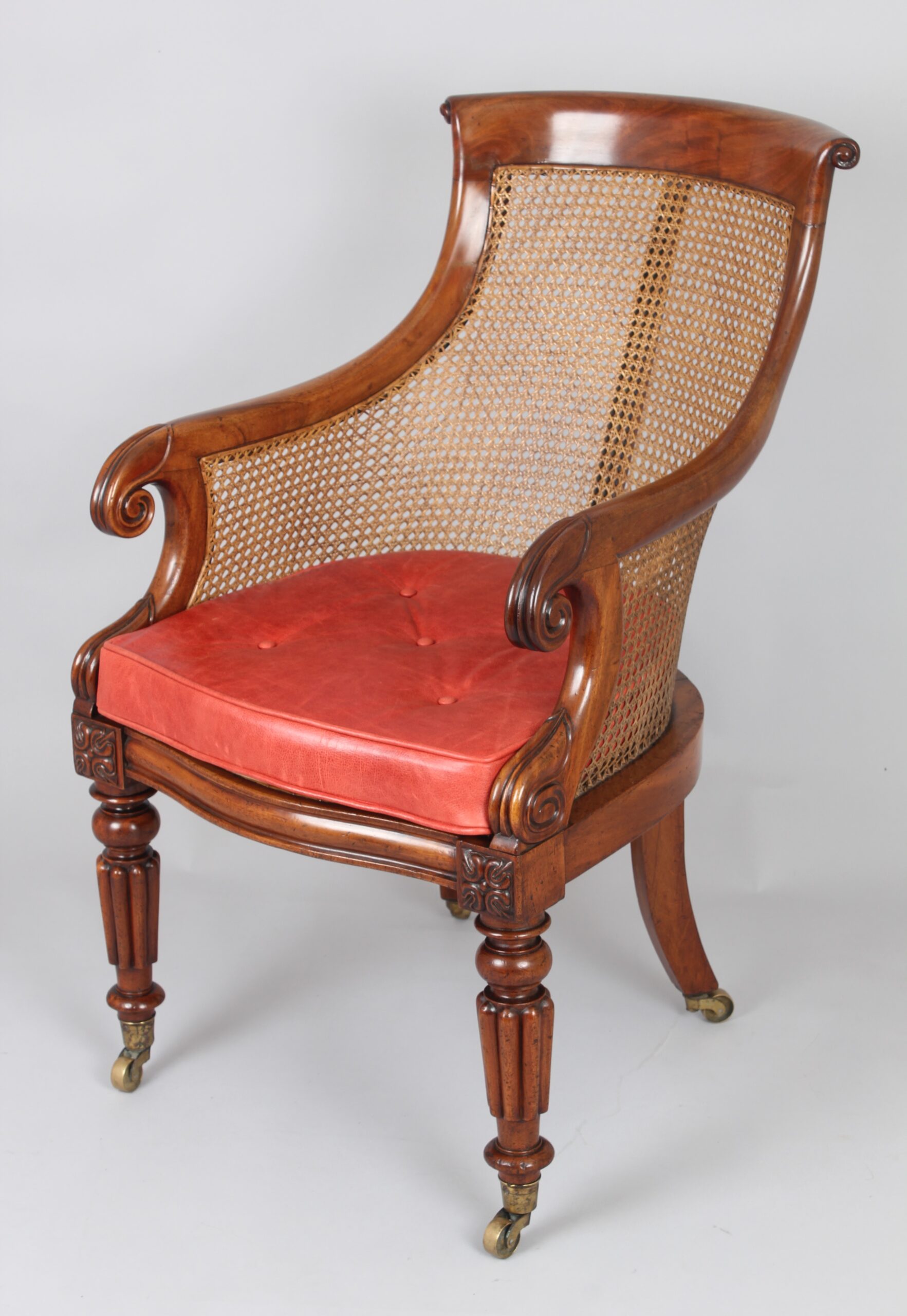 William IV period mahogany curricle bergère chair