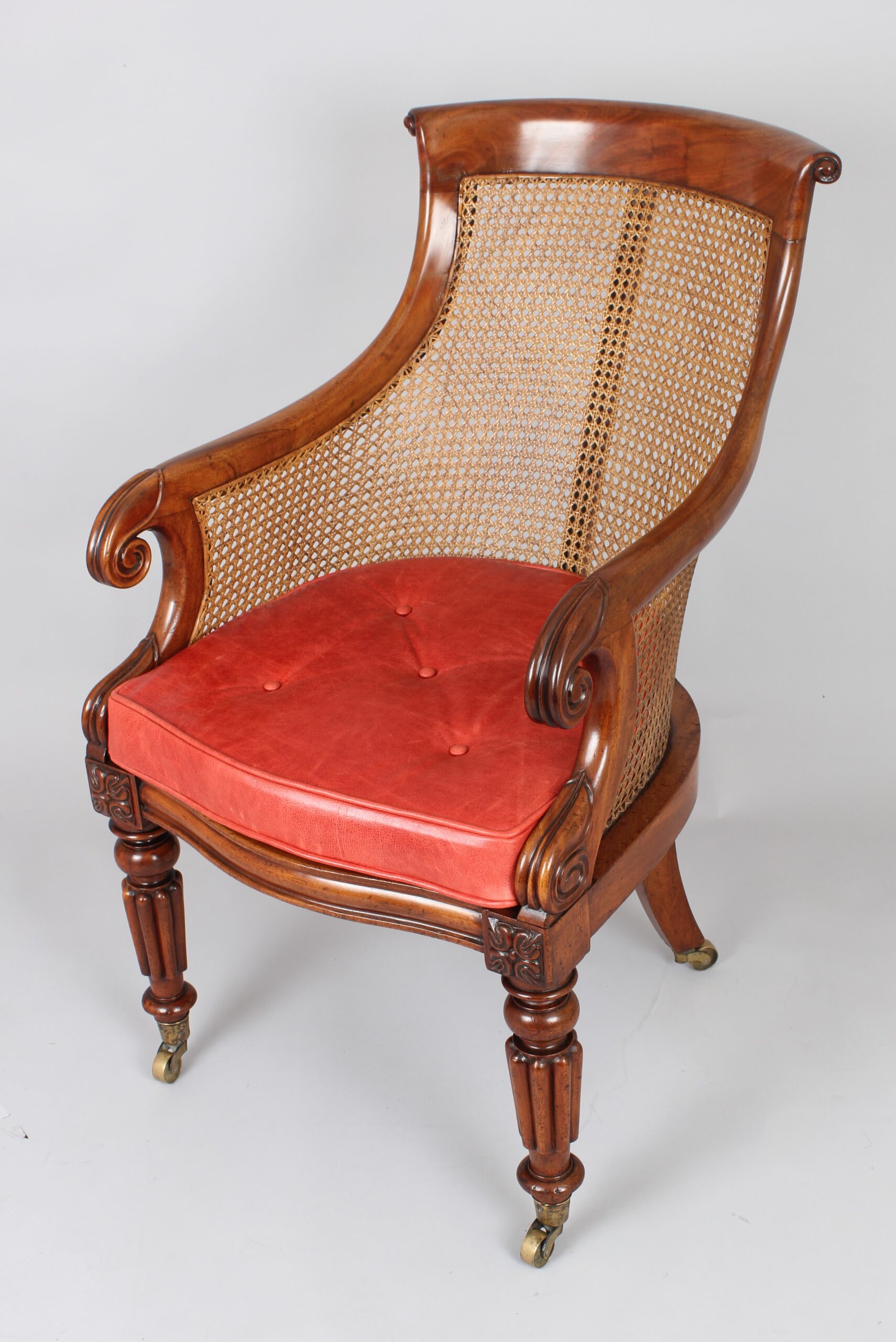 William IV period mahogany curricle bergère chair