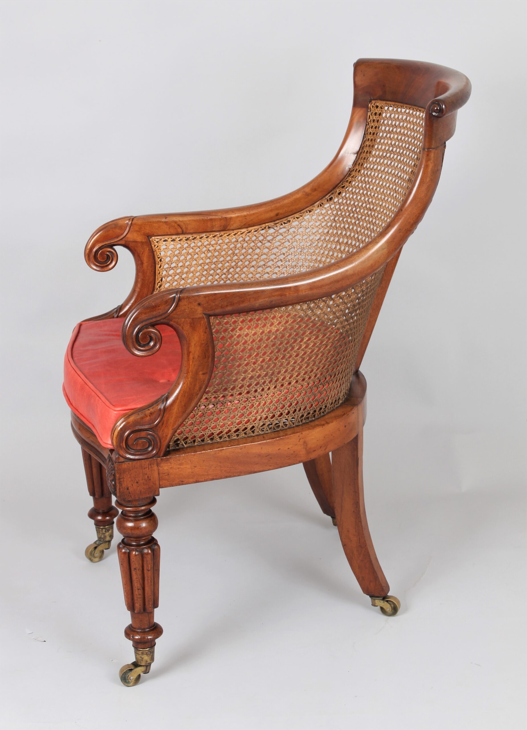 William IV period mahogany curricle bergère chair