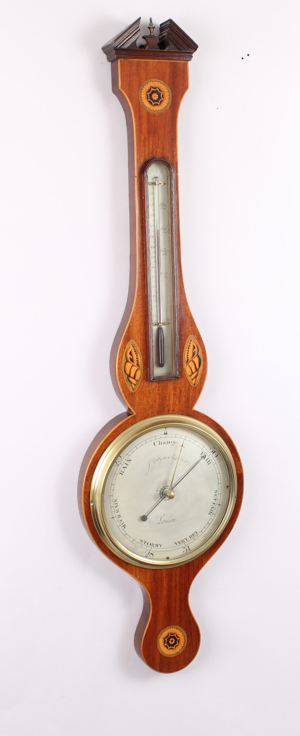 Early 19th century mahogany wheel barometer by J Gatty