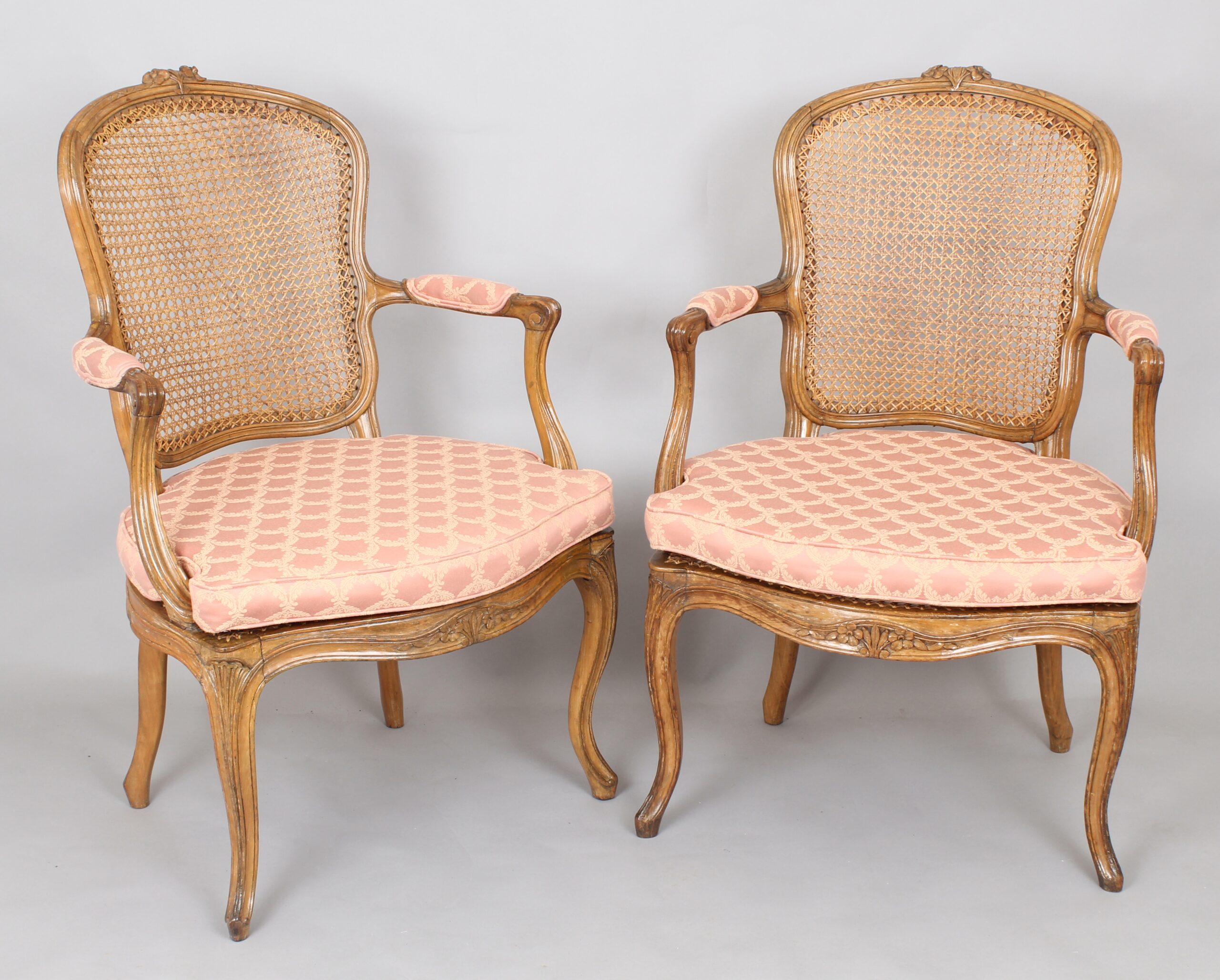 Pair of 19th century waxed beech fauteuils