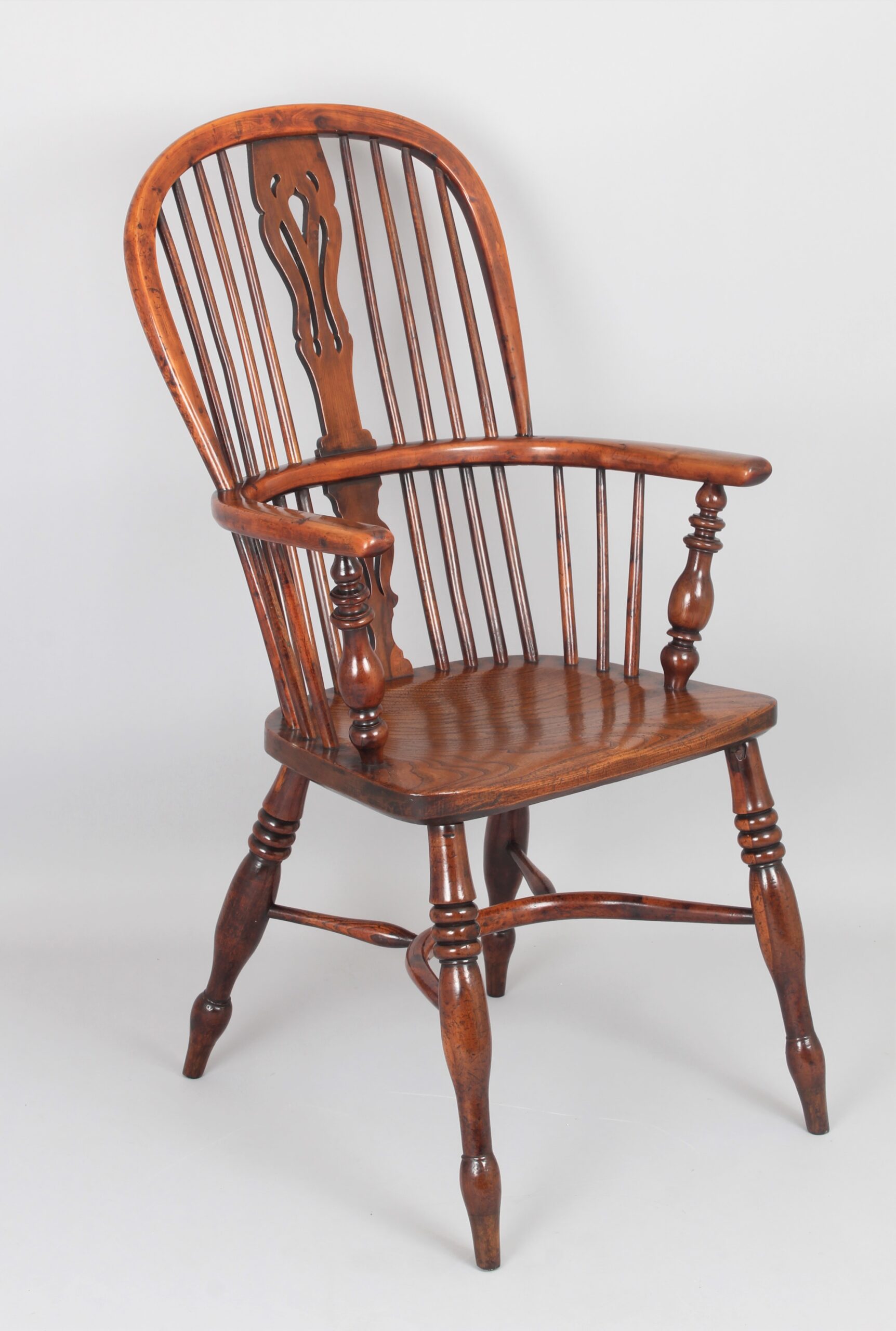 Yew wood double splat Windsor high back arm chair