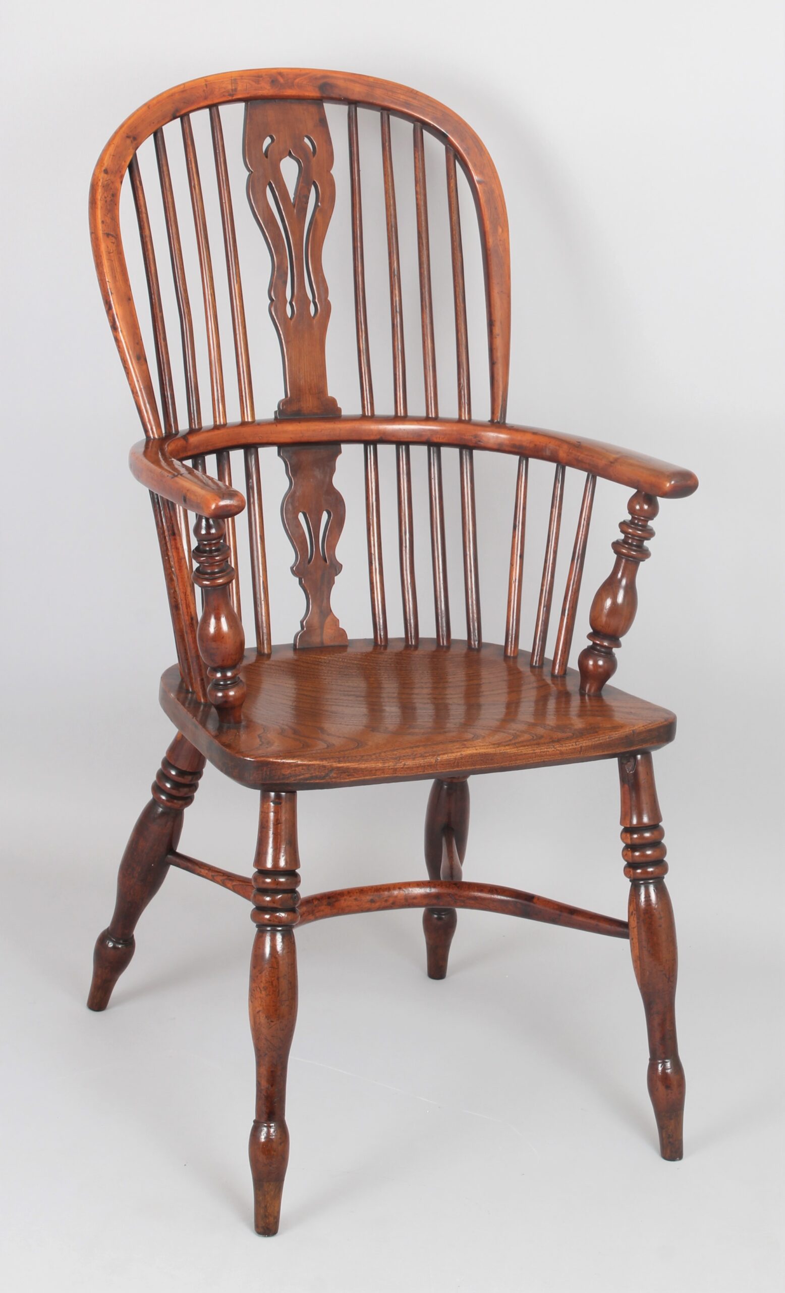 Yew wood double splat Windsor high back arm chair