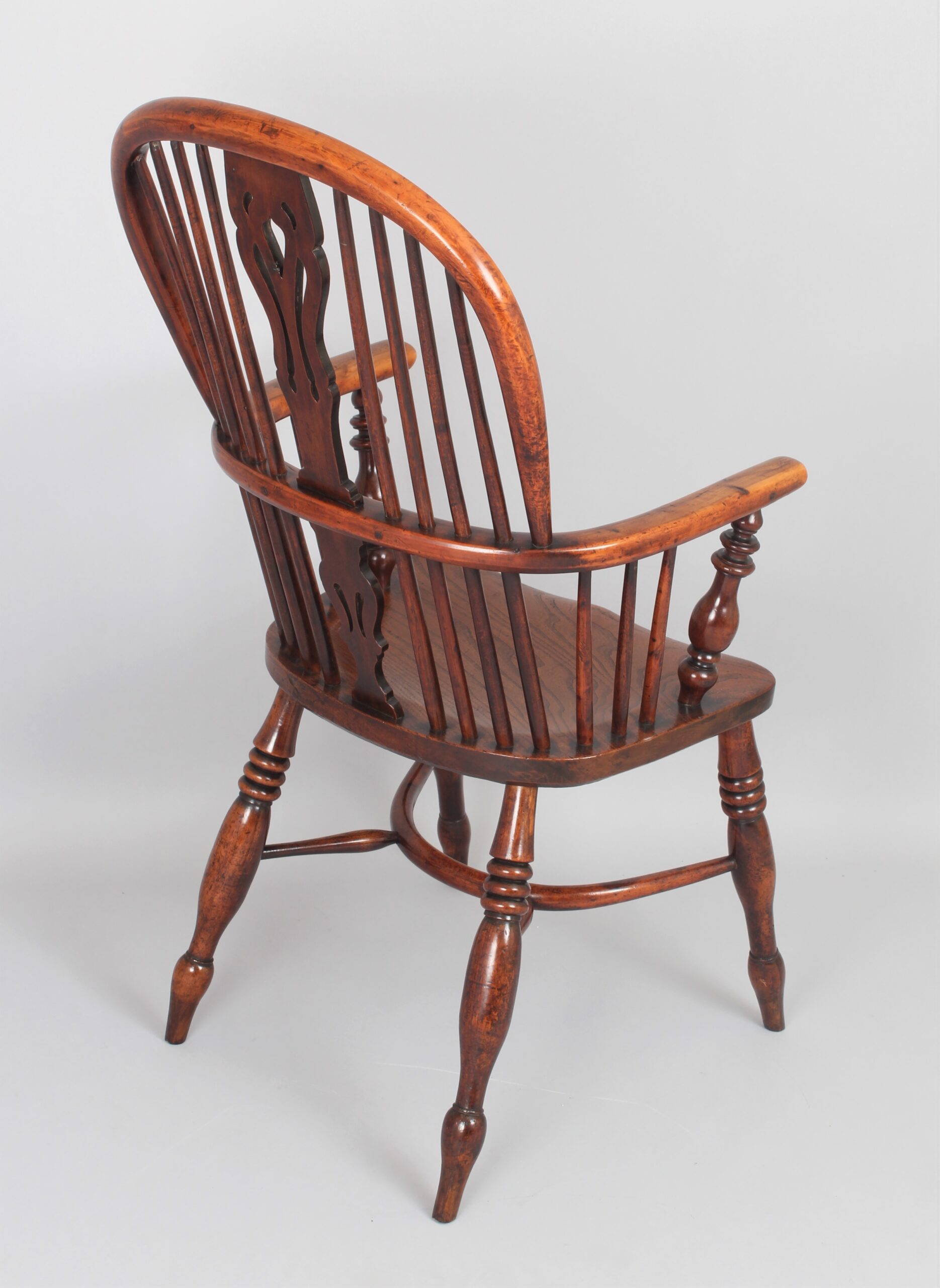 Yew wood double splat Windsor high back arm chair