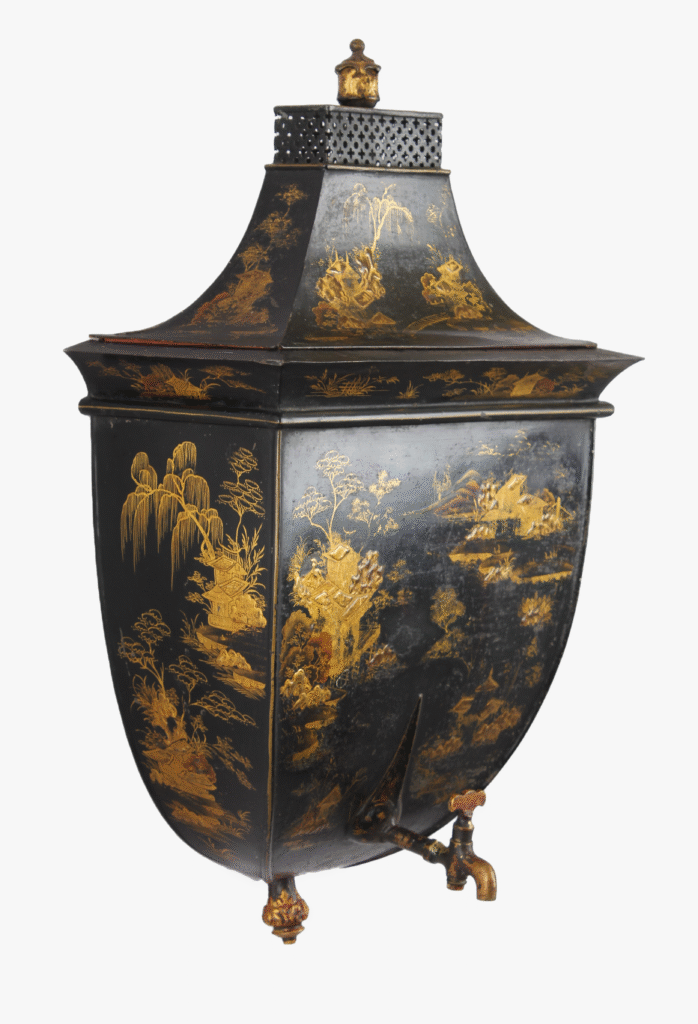 Fine and rare George III period Pontypool Japanned (tole) wall cistern