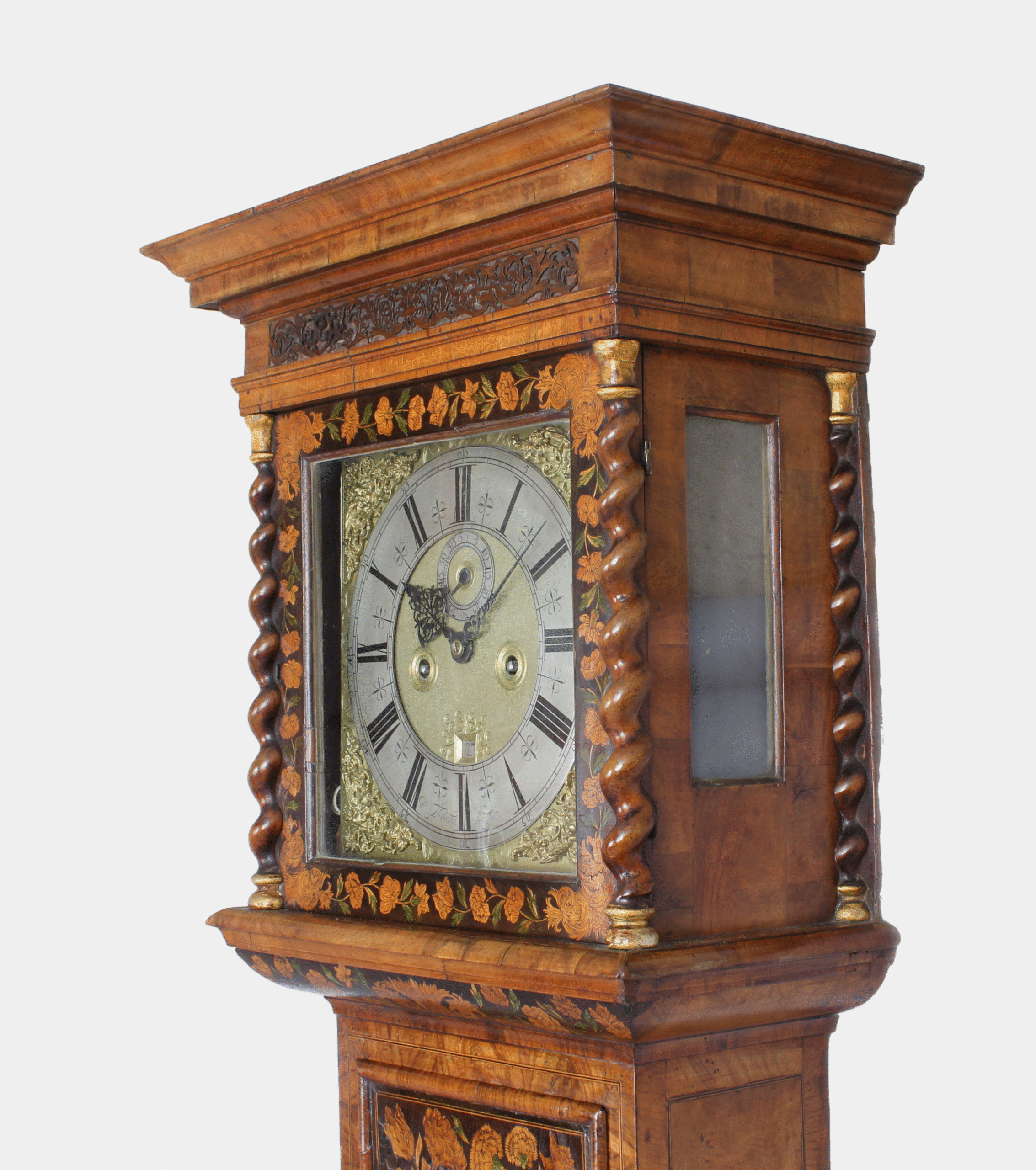 A walnut marquetry long-case clock