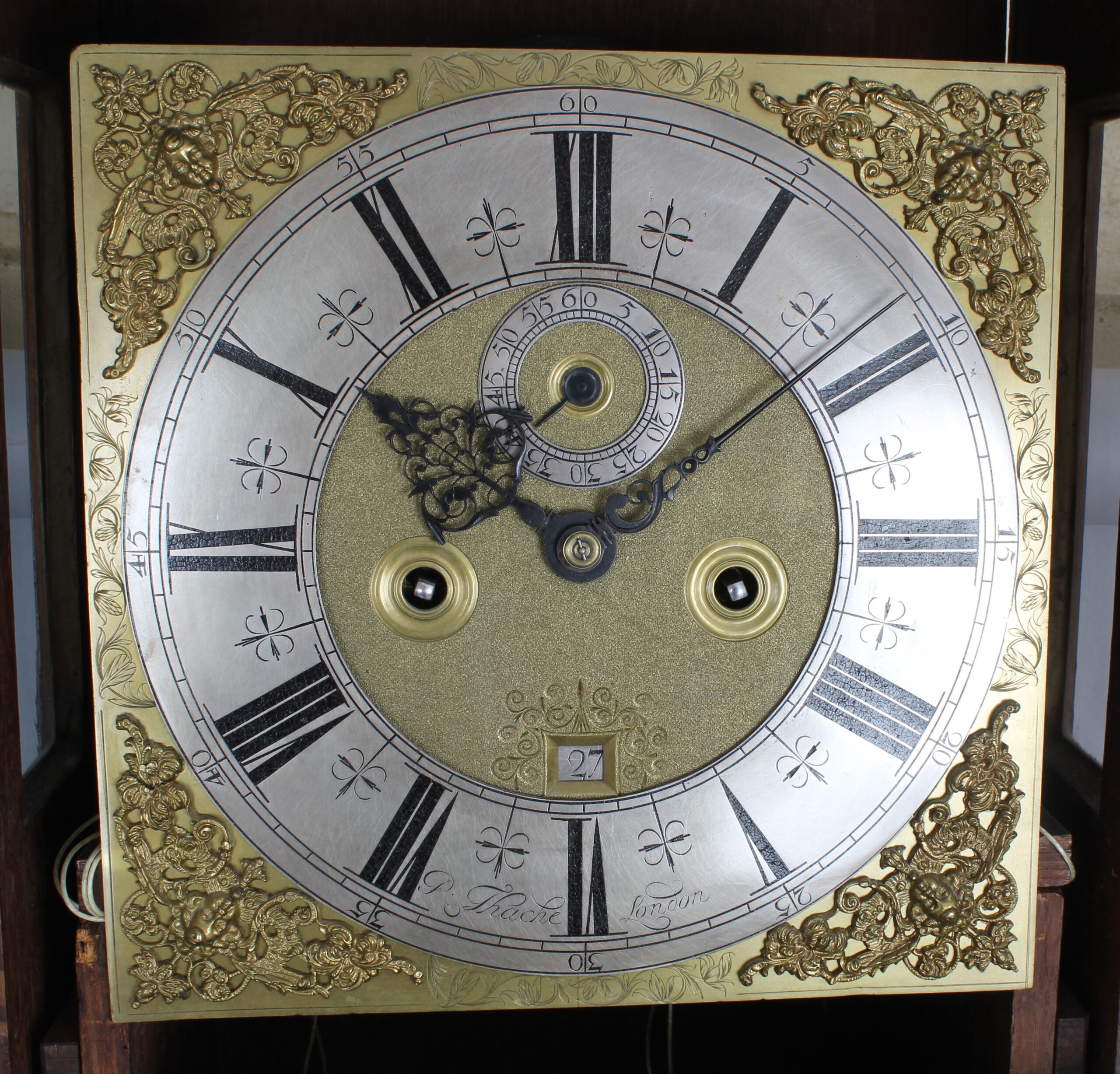 A walnut marquetry long-case clock