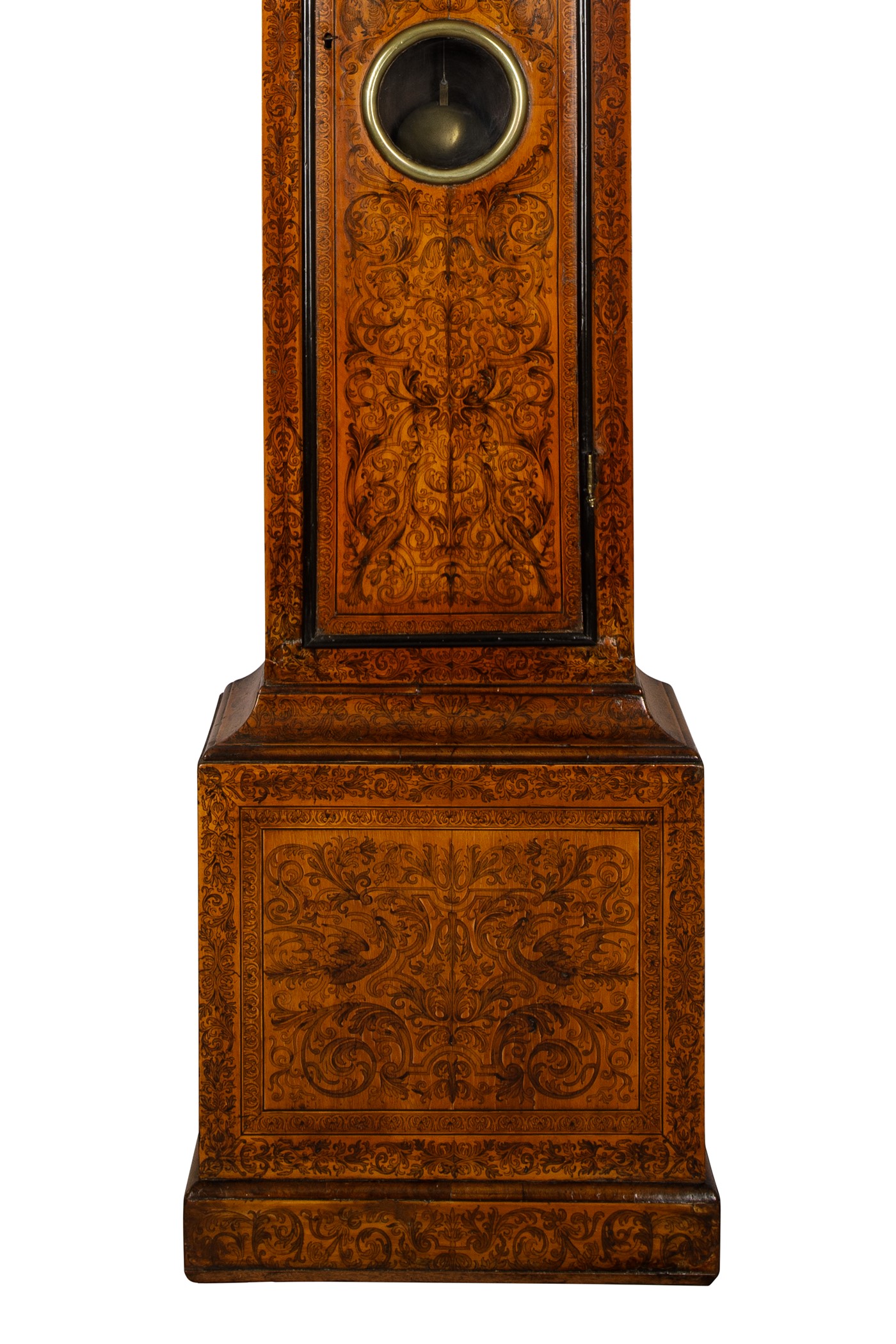Queen Anne period walnut and seaweed marquetry long-case clock