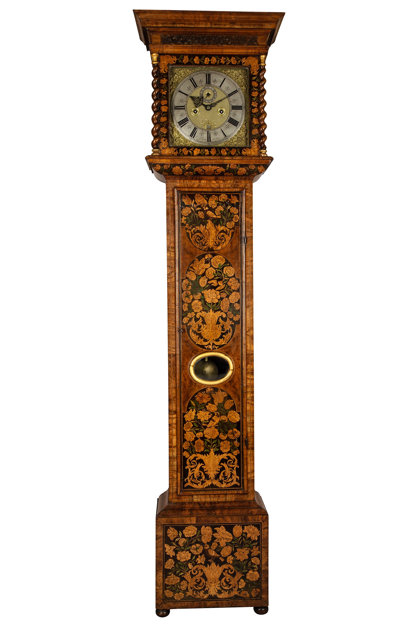 A walnut marquetry long-case clock