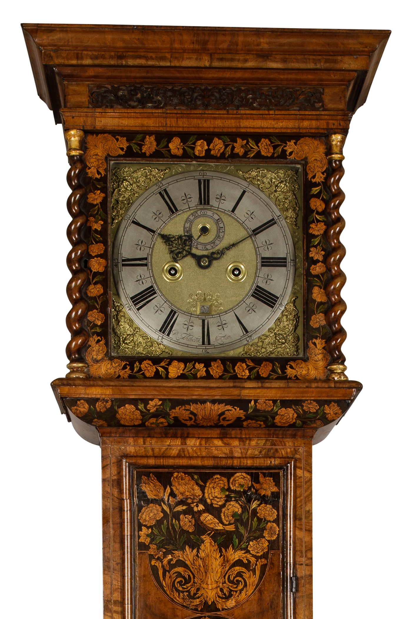 A walnut marquetry long-case clock
