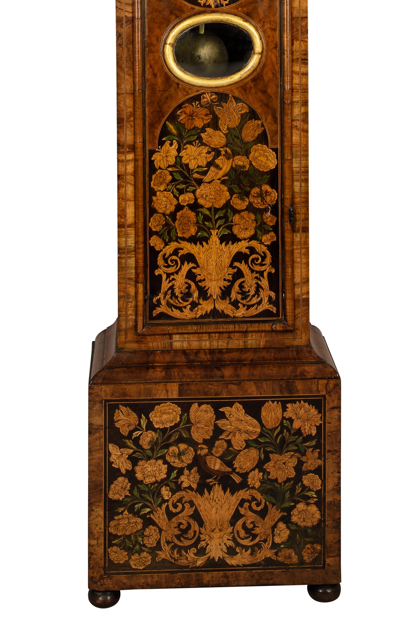 A walnut marquetry long-case clock