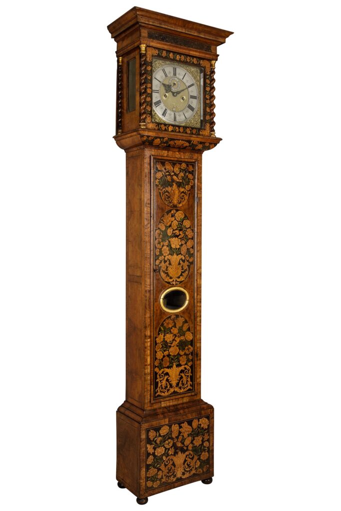 A walnut marquetry long-case clock
