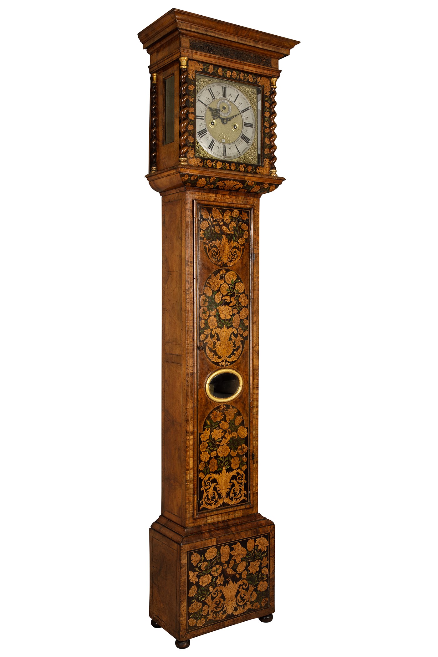 A walnut marquetry long-case clock