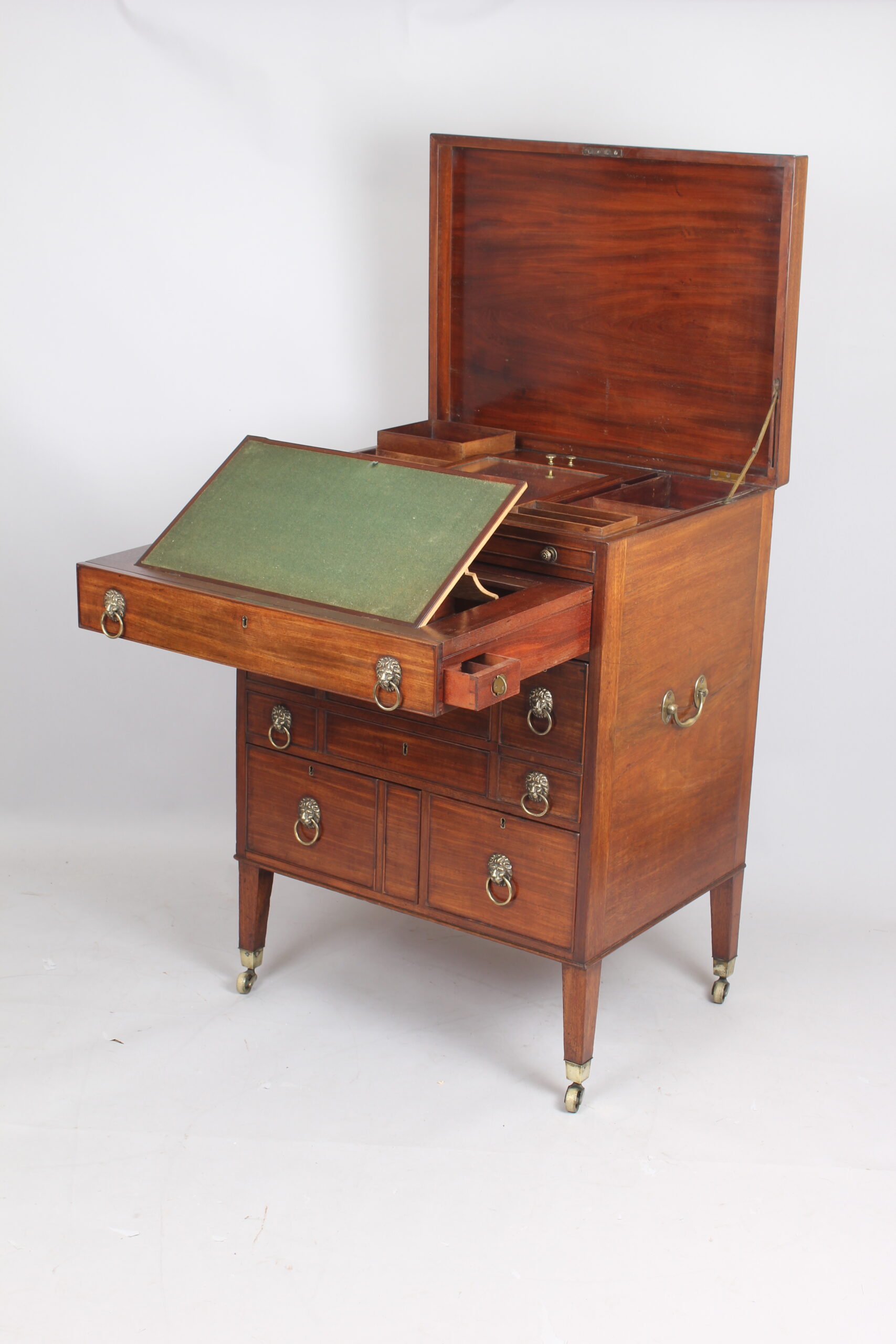 George III period mahogany campaign or travelling dressing chest