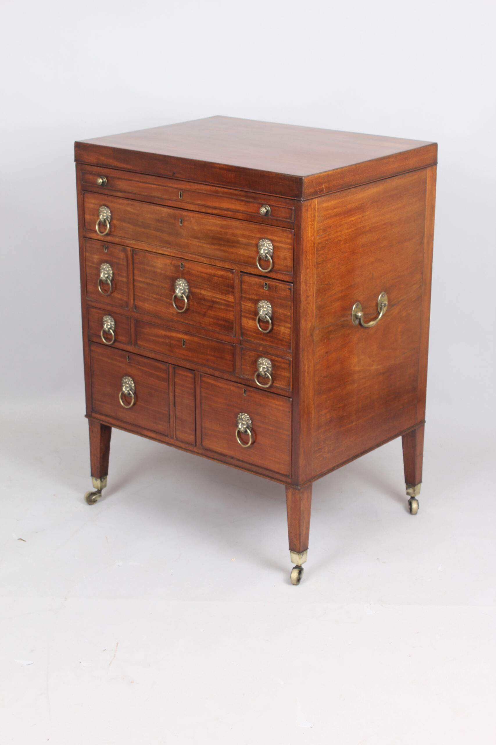 George III period mahogany campaign or travelling dressing chest