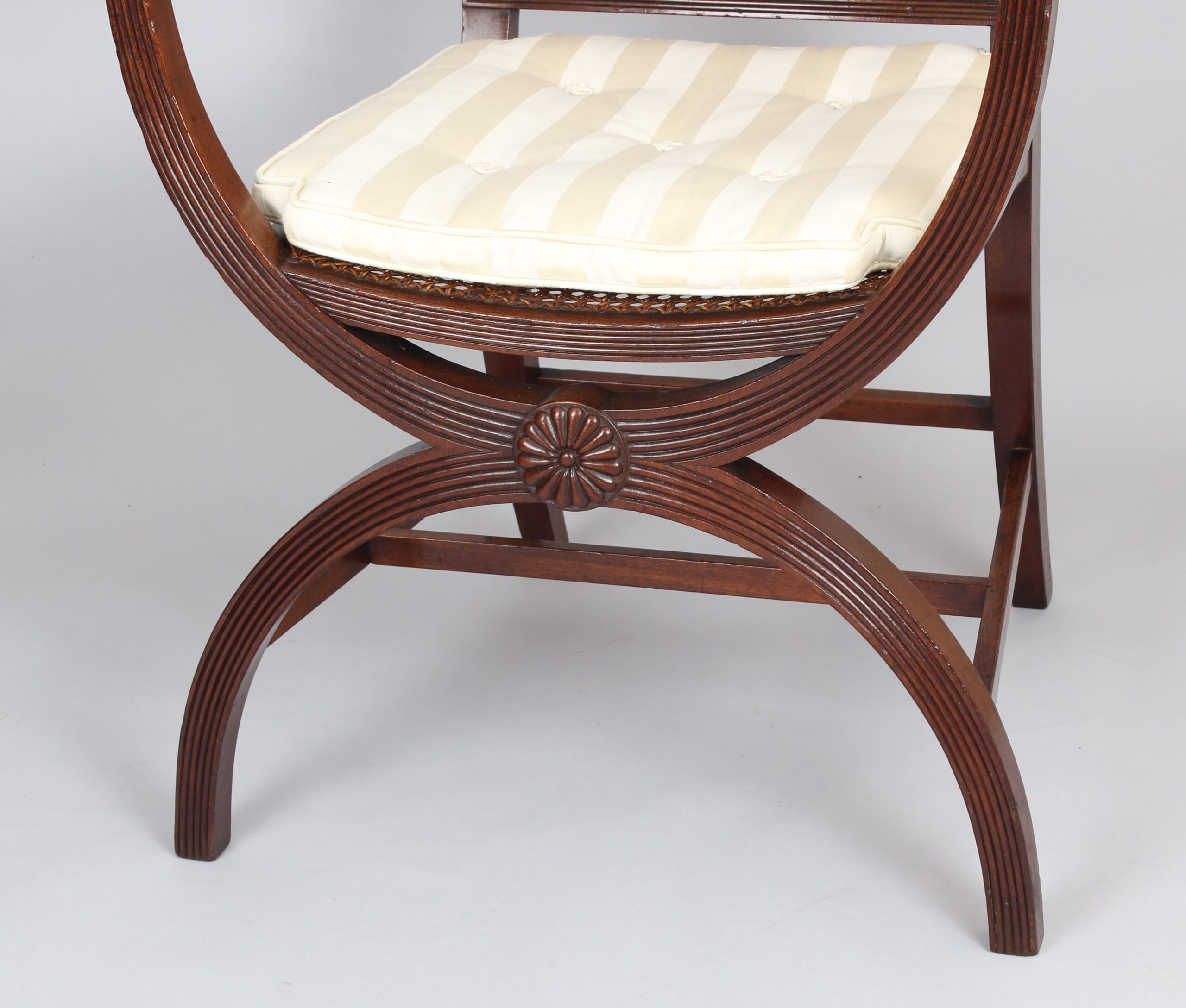 Pair of 19th century mahogany X-framed elbow-chairs of Regency character