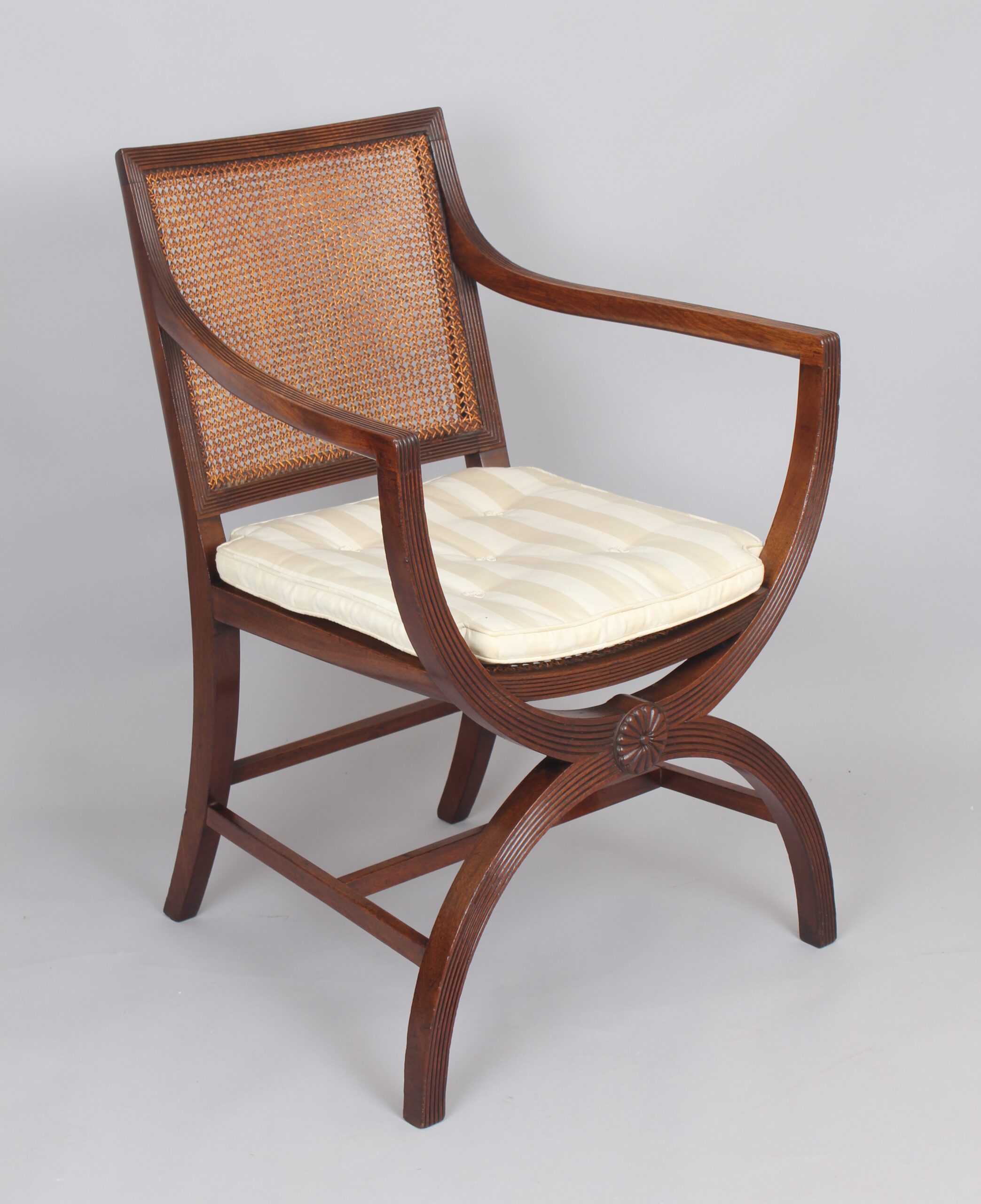 Pair of 19th century mahogany X-framed elbow-chairs of Regency character