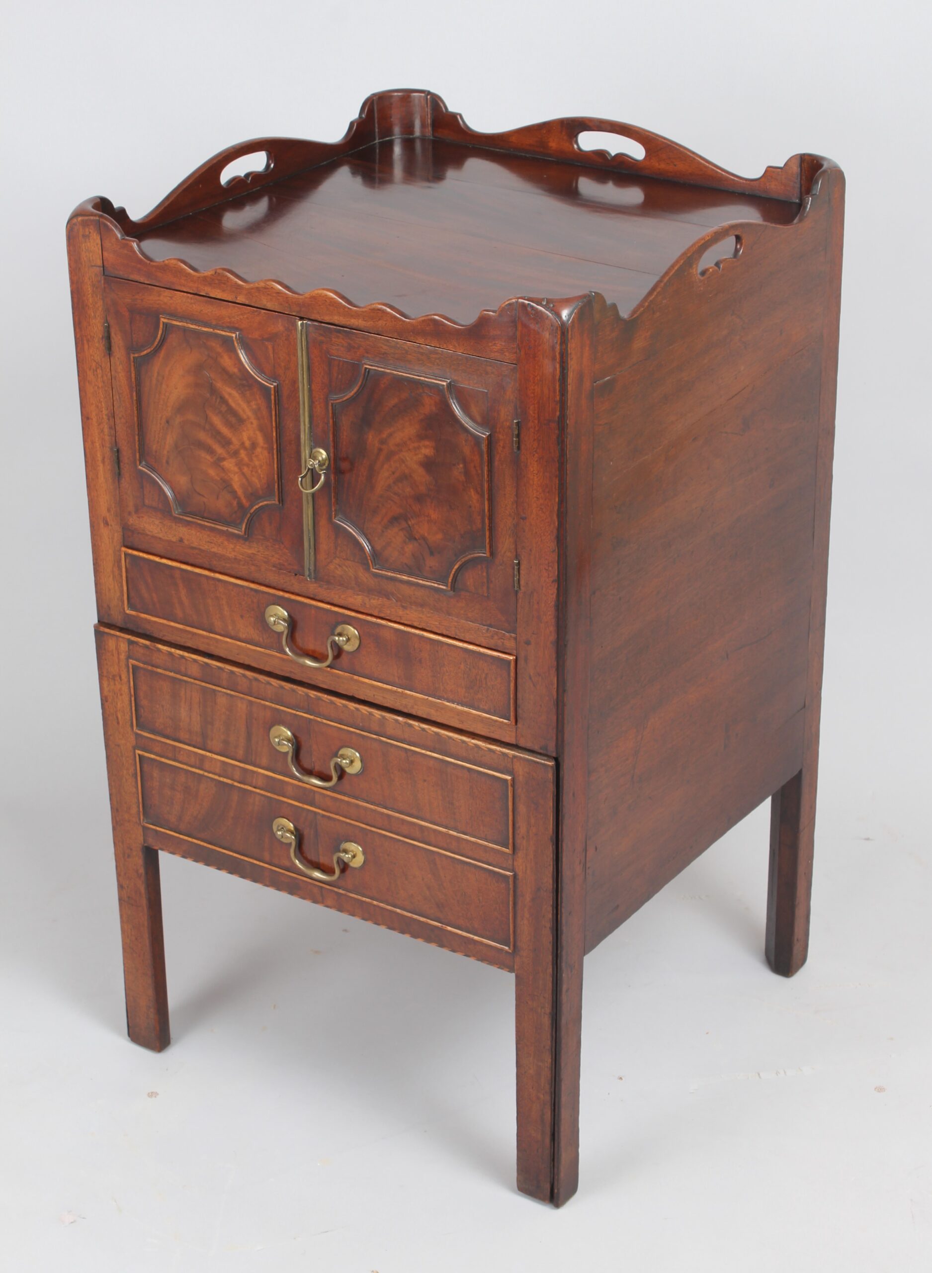A George III period mahogany tray top bedside commode