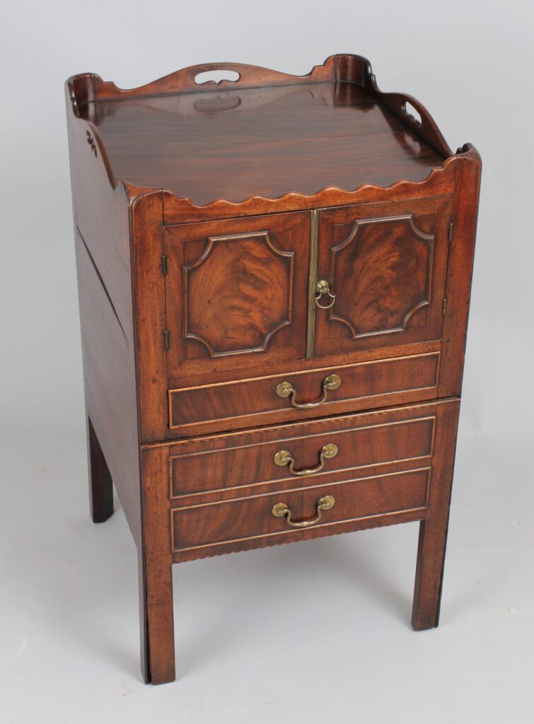 A George III period mahogany tray top bedside commode