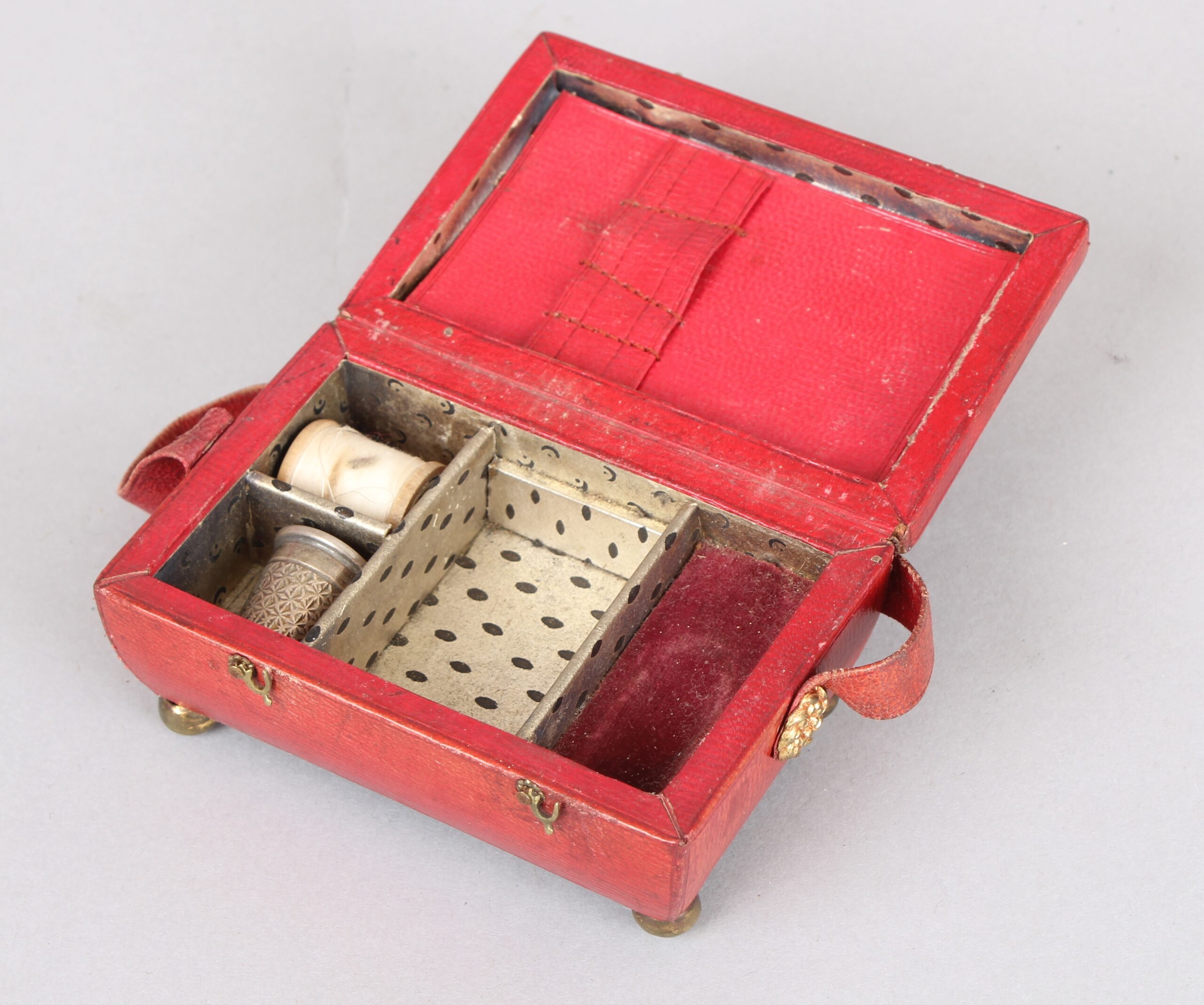 Regency red leather & gilt miniature work-box