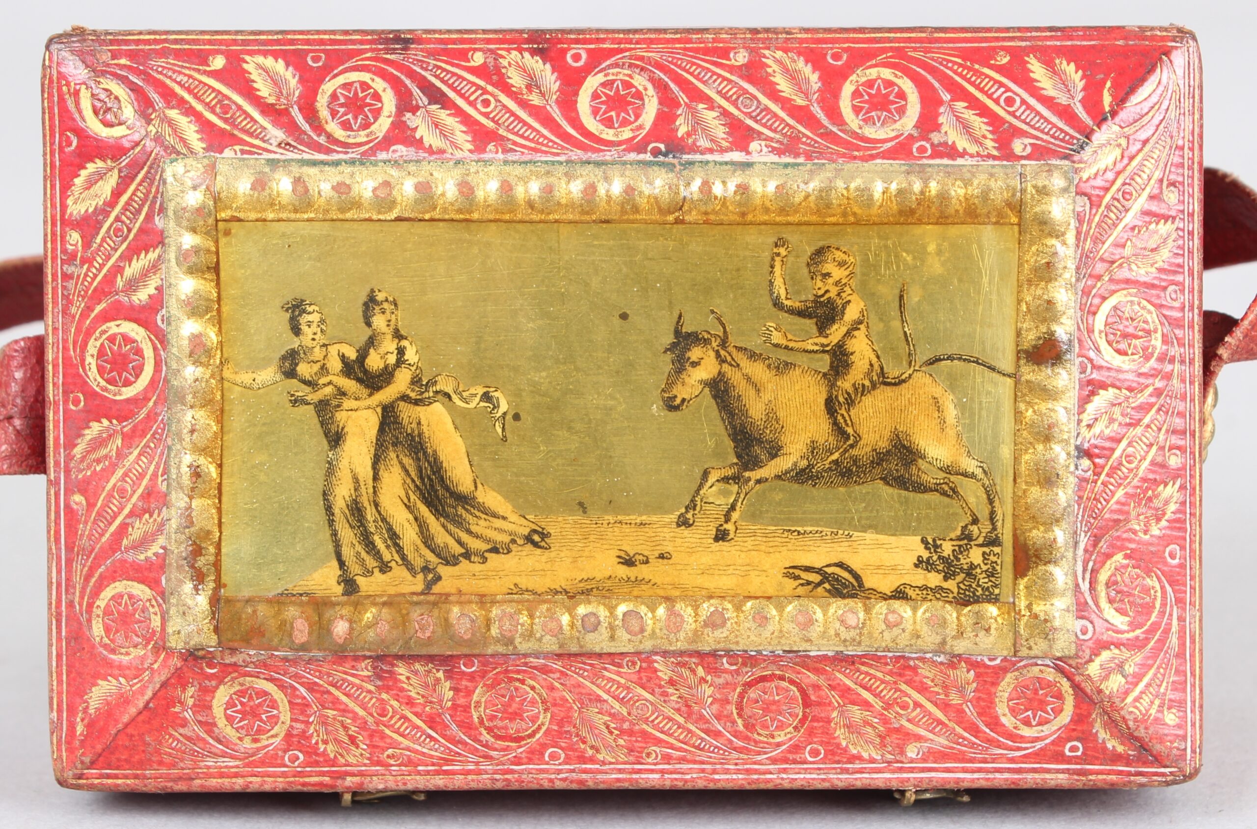 Regency red leather & gilt miniature work-box