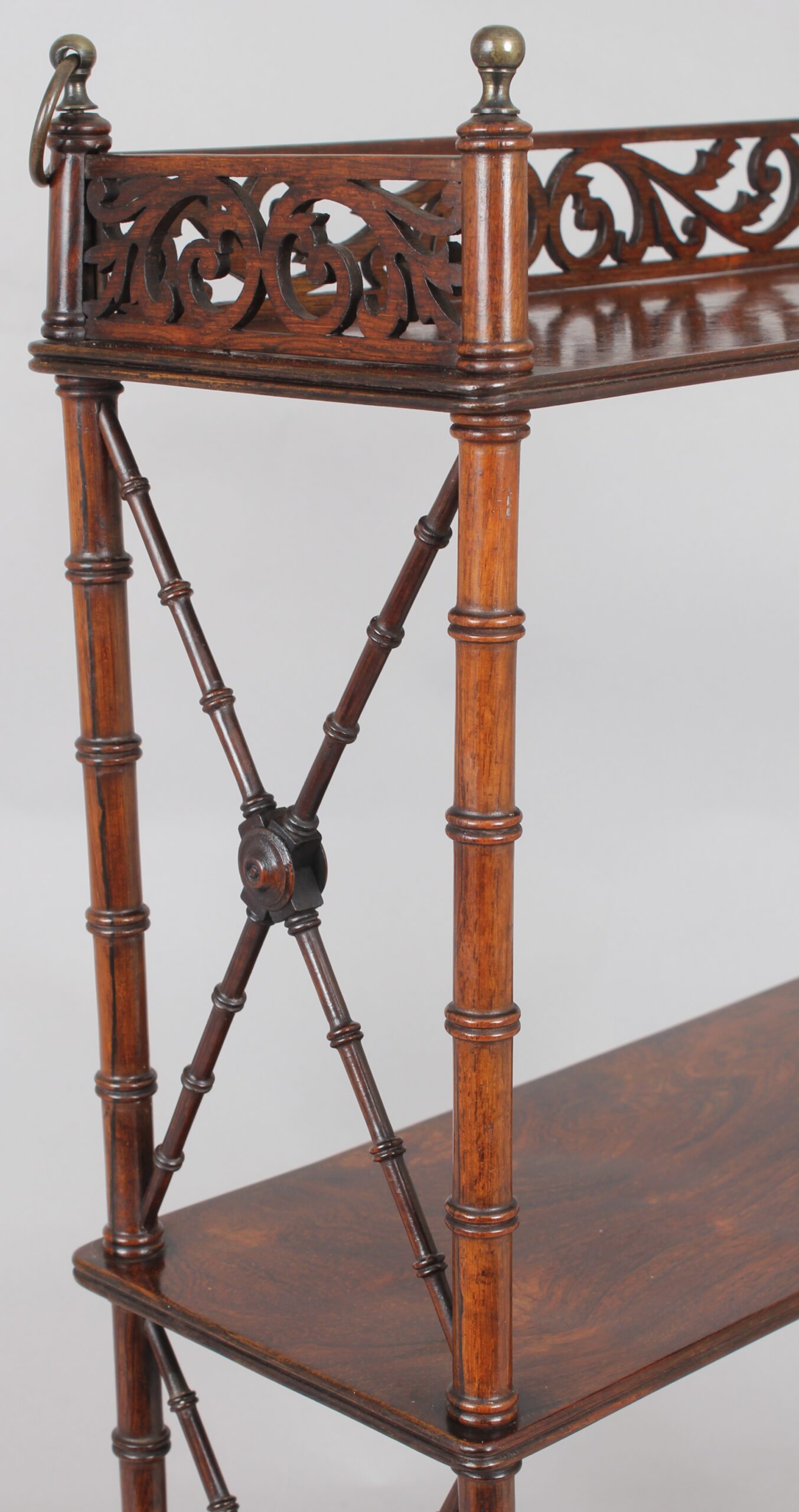Rare and fine quality Regency period small rosewood hanging shelves