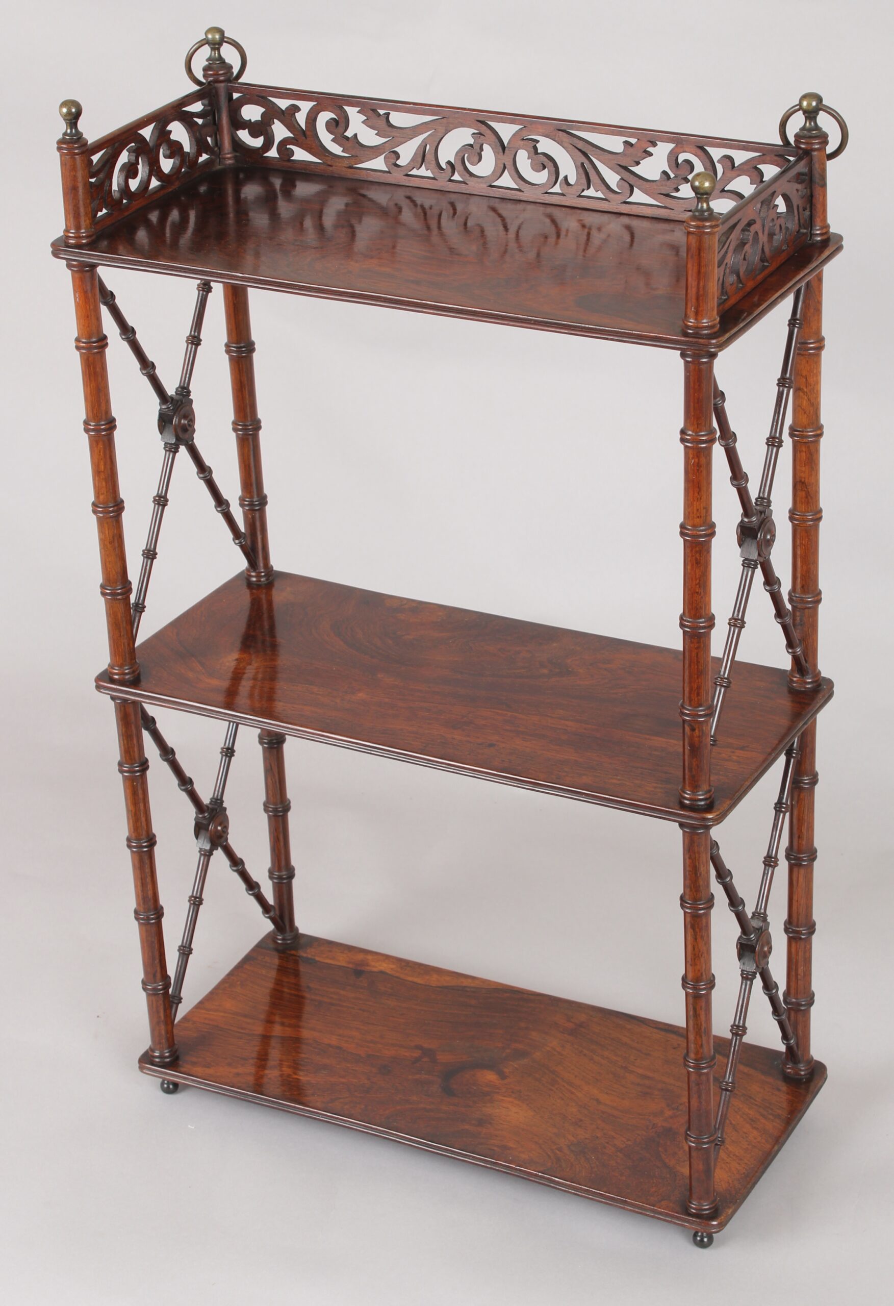 Rare and fine quality Regency period small rosewood hanging shelves