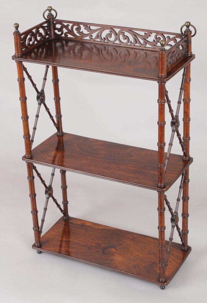 Rare and fine quality Regency period small rosewood hanging shelves