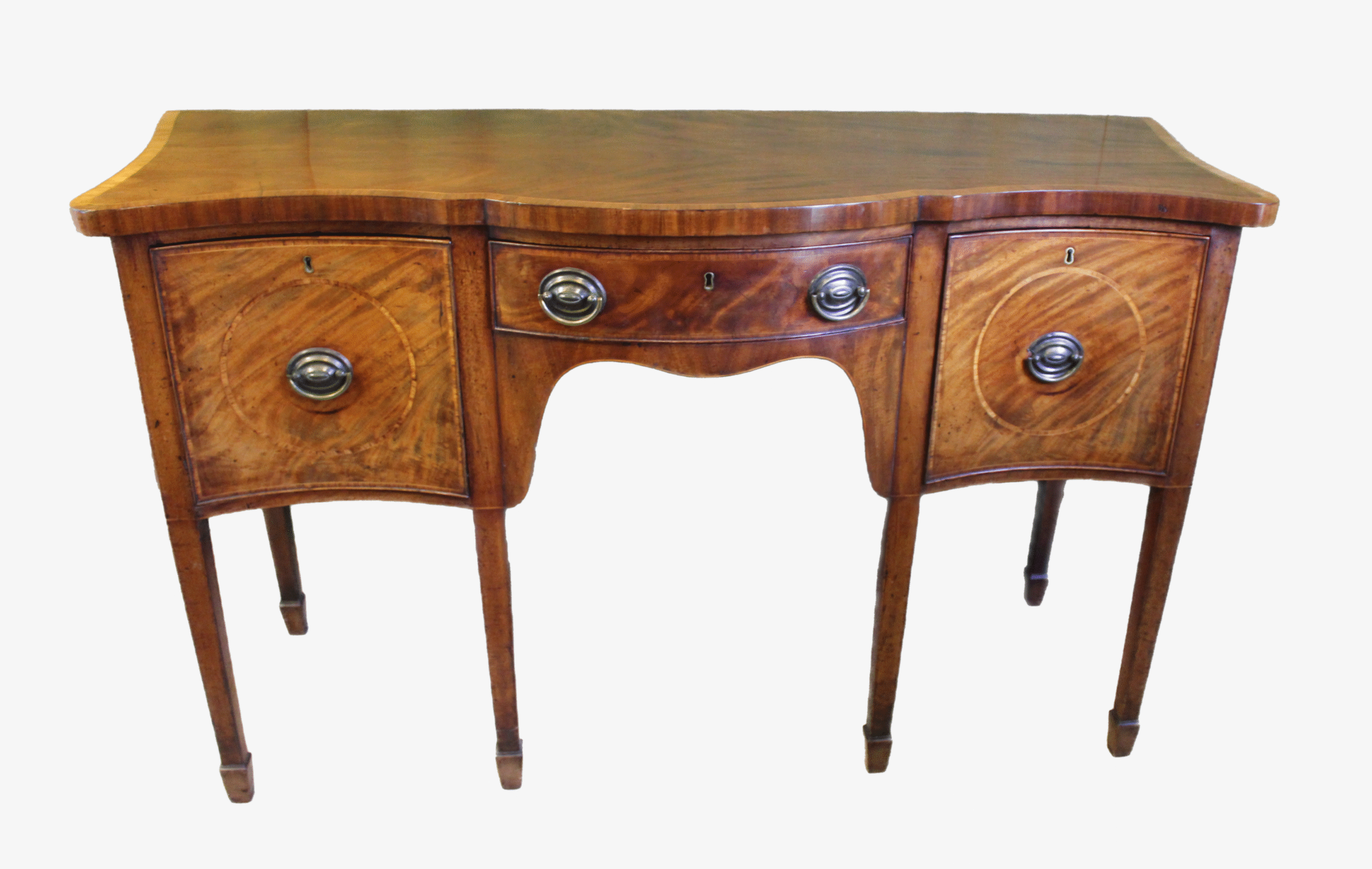 A Hepplewhite period mahogany serpentine fronted sideboard of delightfully small proportions