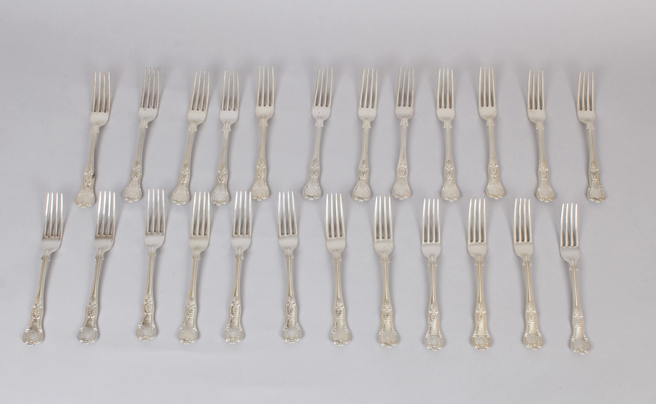 A very fine and substantial Edwardian Kings Honeysuckle pattern cutlery service for 24 people by Joseph Rodgers and Sons, Sheffield 1902