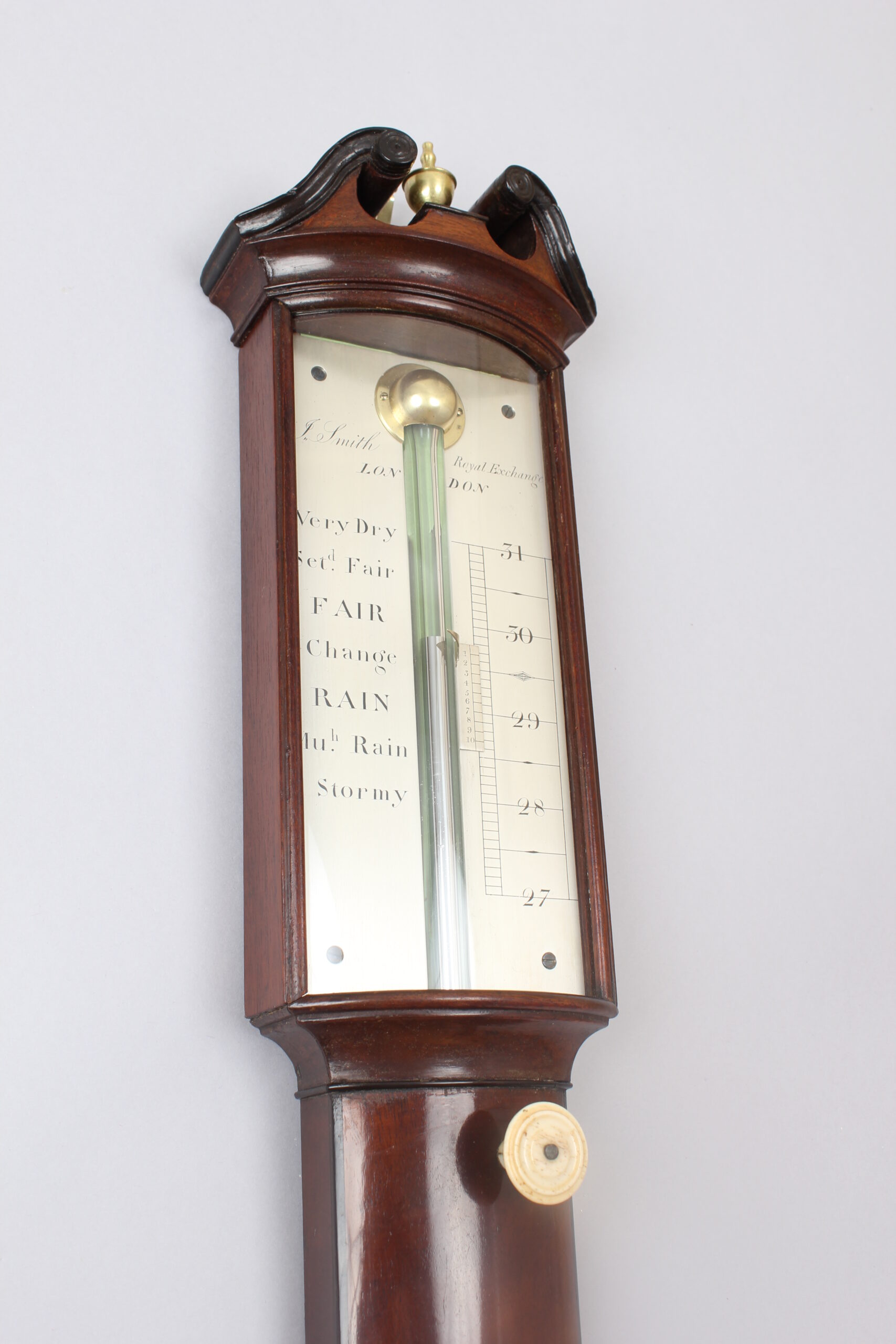 Fine early 19th century mahogany bow-fronted stick barometer by J Smith