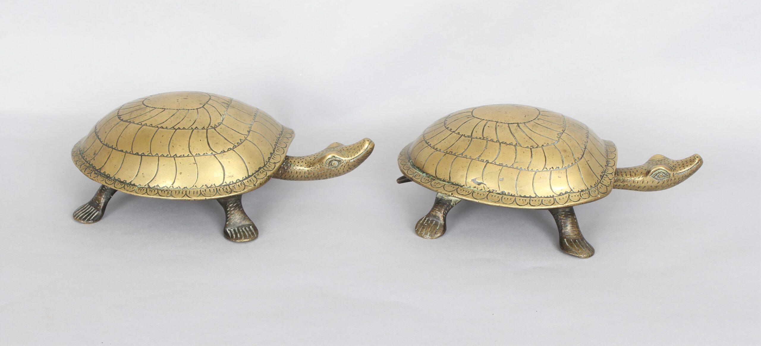 Pair of 19th century solid brass Turtles