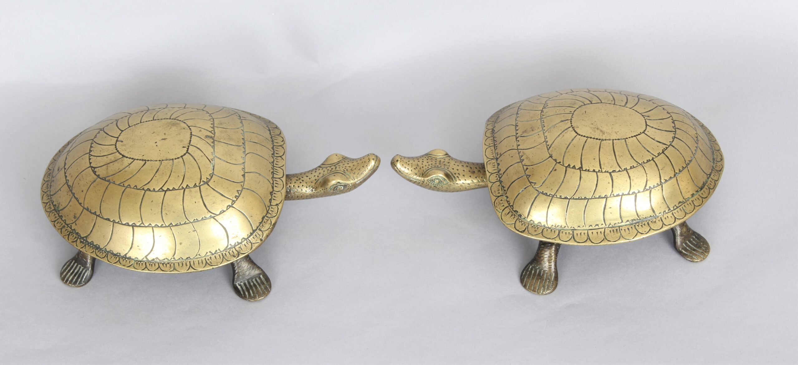 Pair of 19th century solid brass Turtles