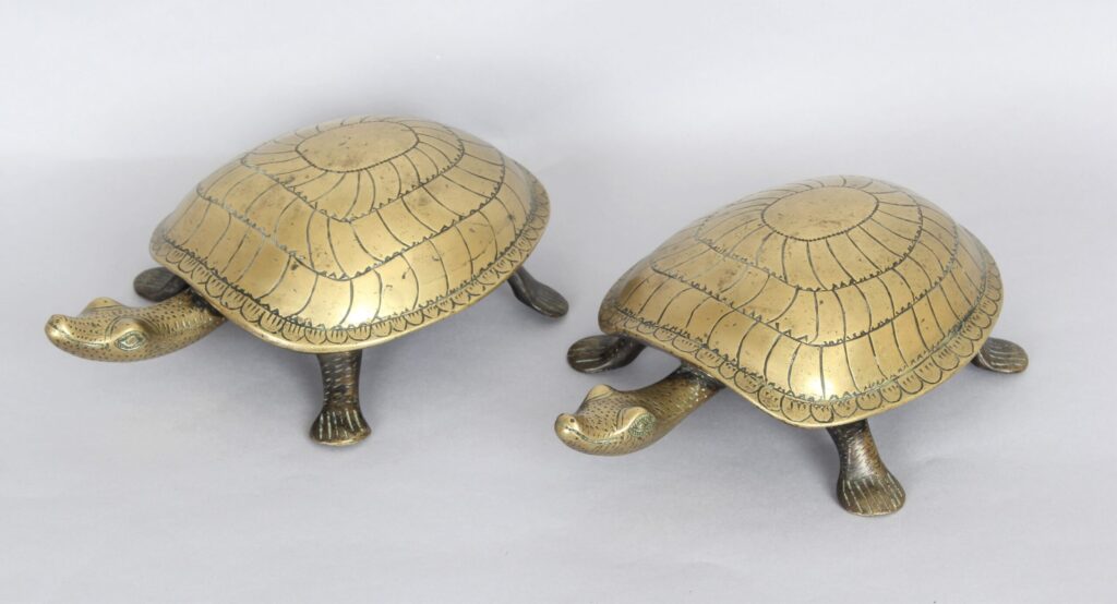 Pair of 19th century solid brass Turtles