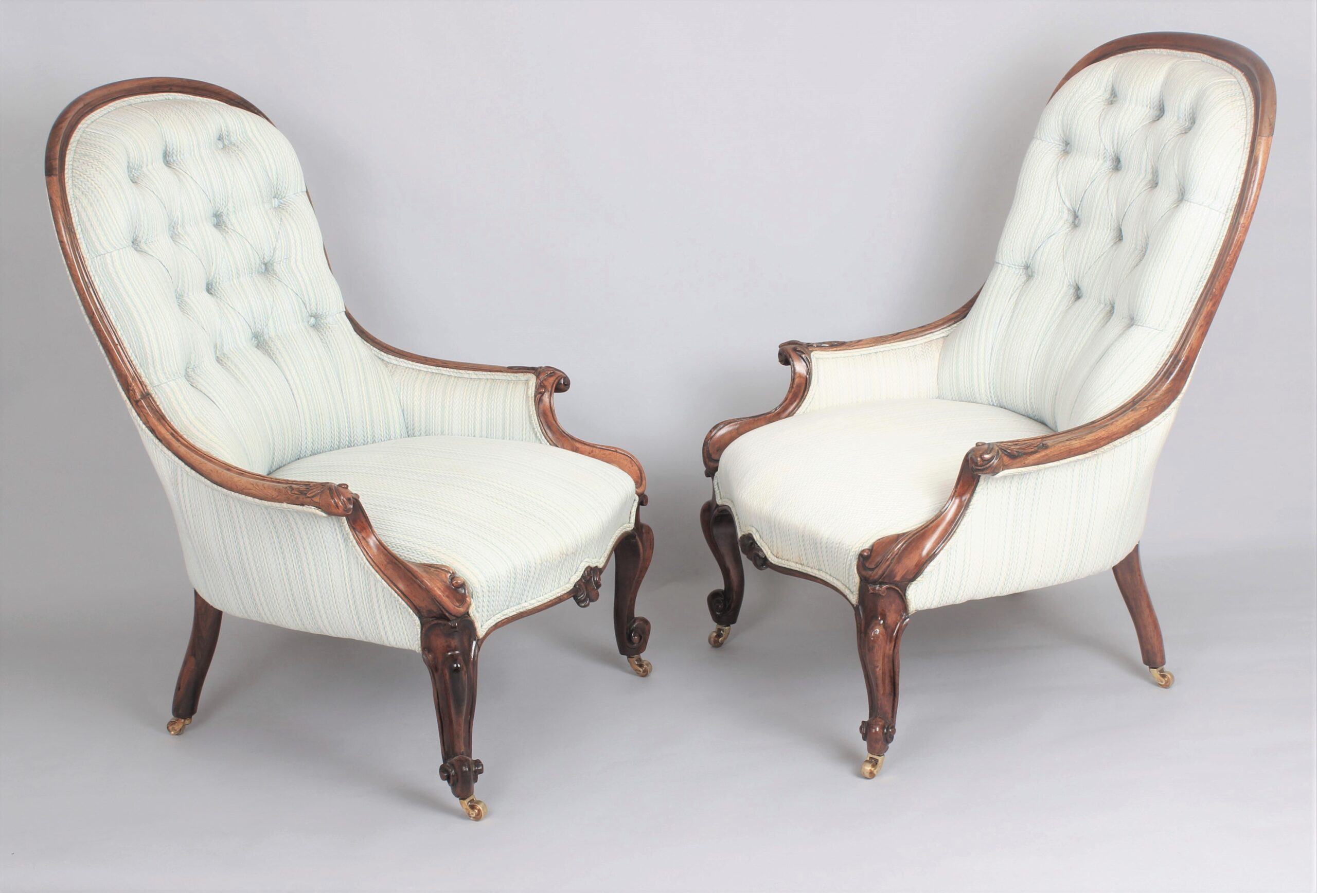 Good quality pair of early Victorian rosewood arm-chairs