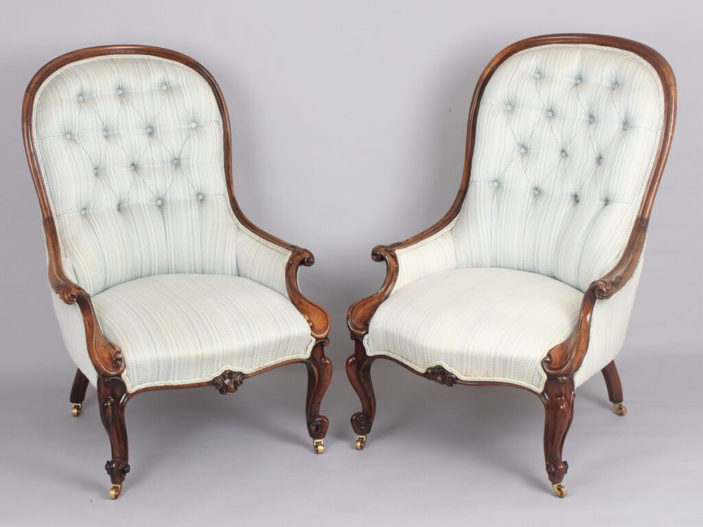 Good quality pair of early Victorian rosewood arm-chairs