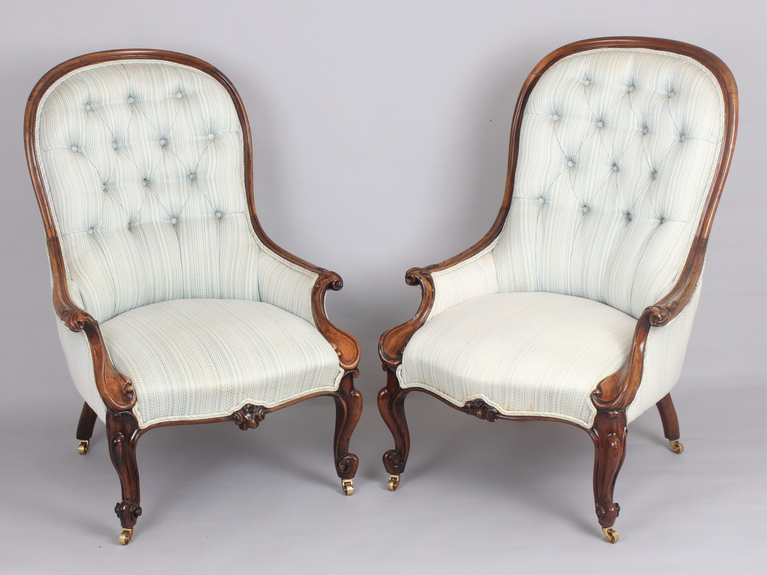 Good quality pair of early Victorian rosewood arm-chairs