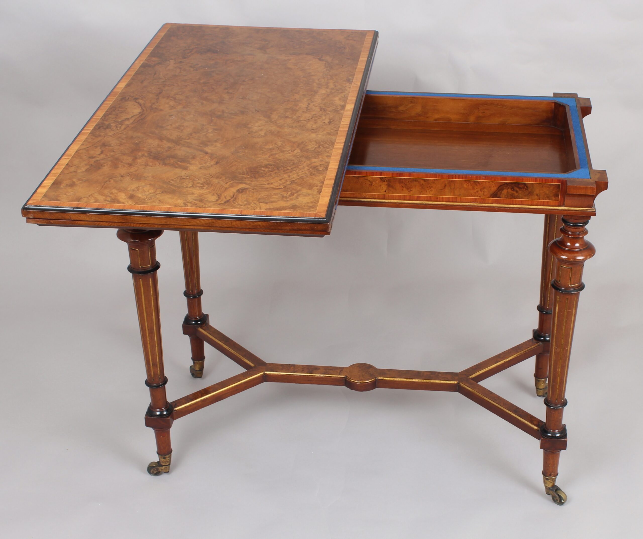 Victorian burr walnut card-table by Gillow & Co of Lancaster